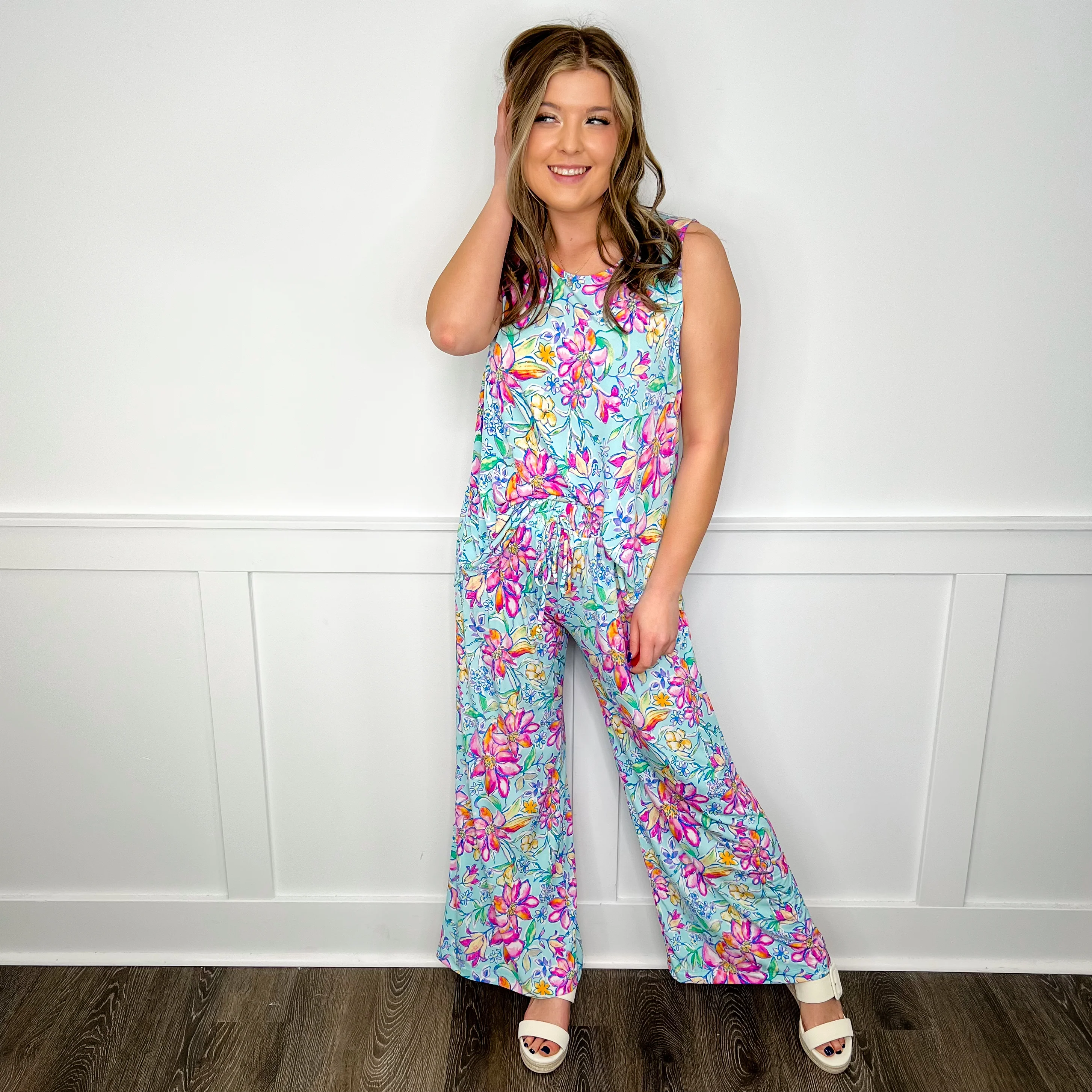 Dear Scarlett Doing it All Wrinkle-Free High-Rise Aqua Blue Set