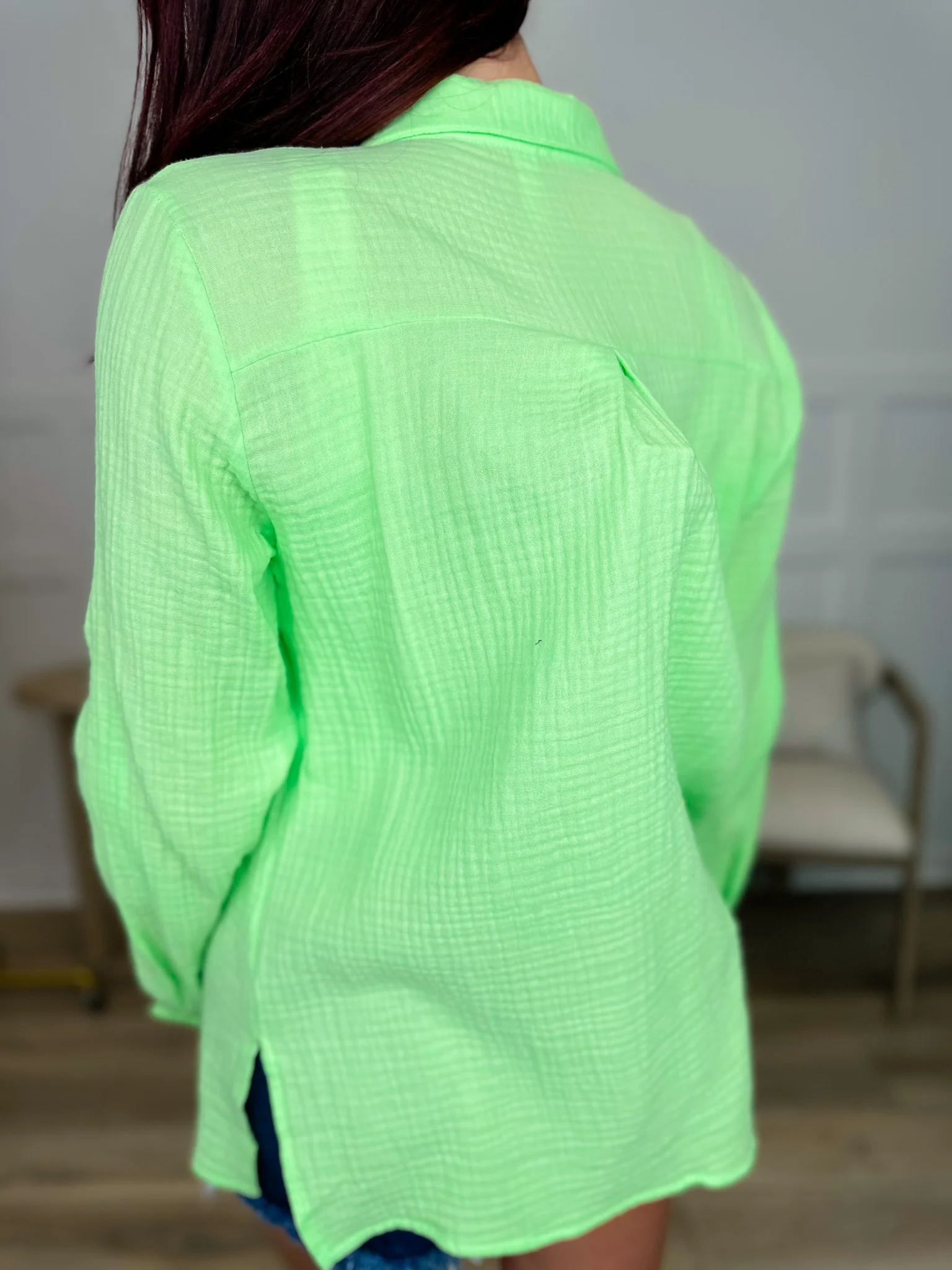 Dear Scarlett Here For the Vibe Cotton Long Sleeve Button Up Top - Multiple Colors - Image 6