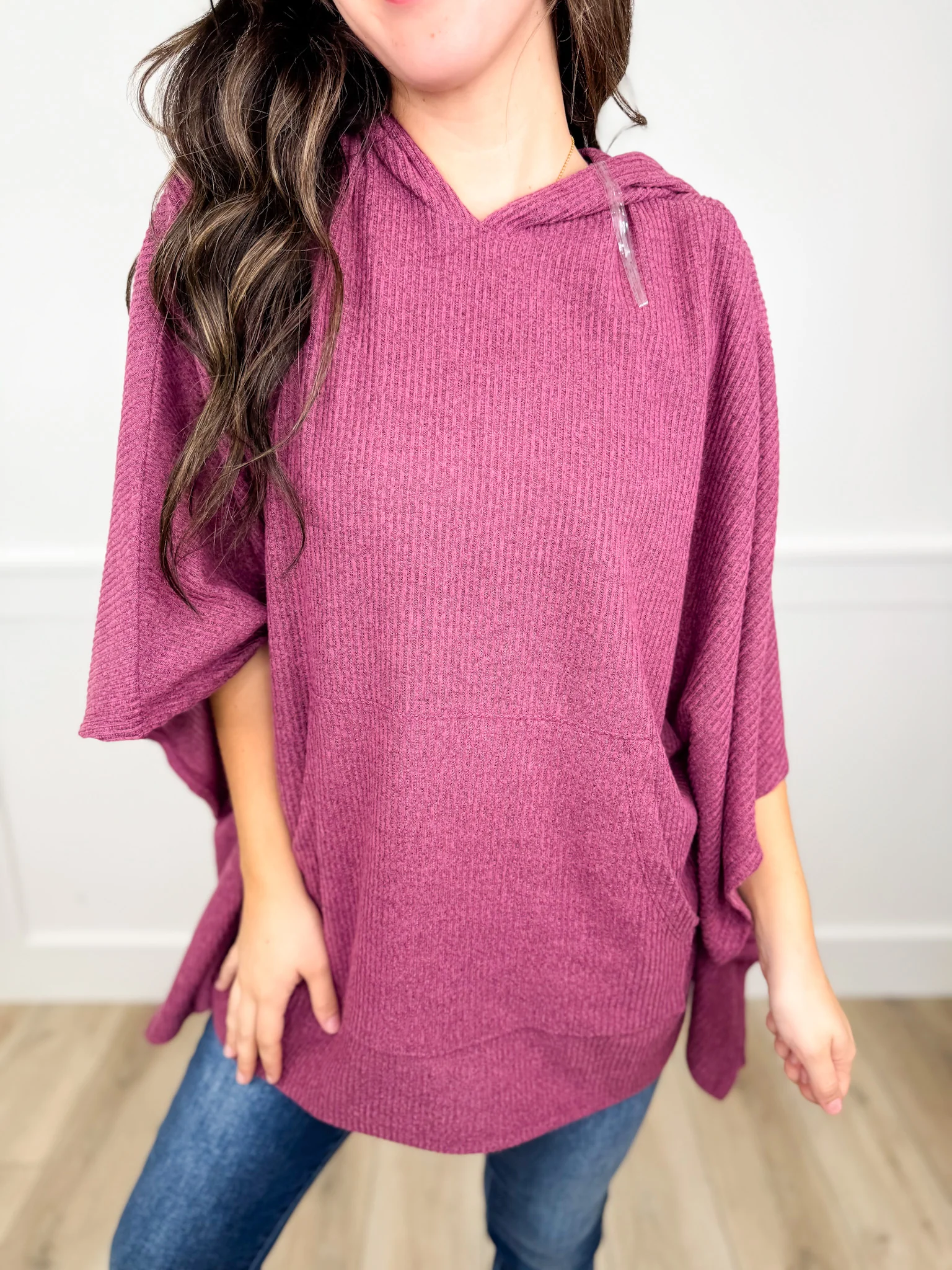 Dear Scarlett Just as I Thought Ribbed Short Sleeve Hooded Poncho Top - 8 colors! - Image 3