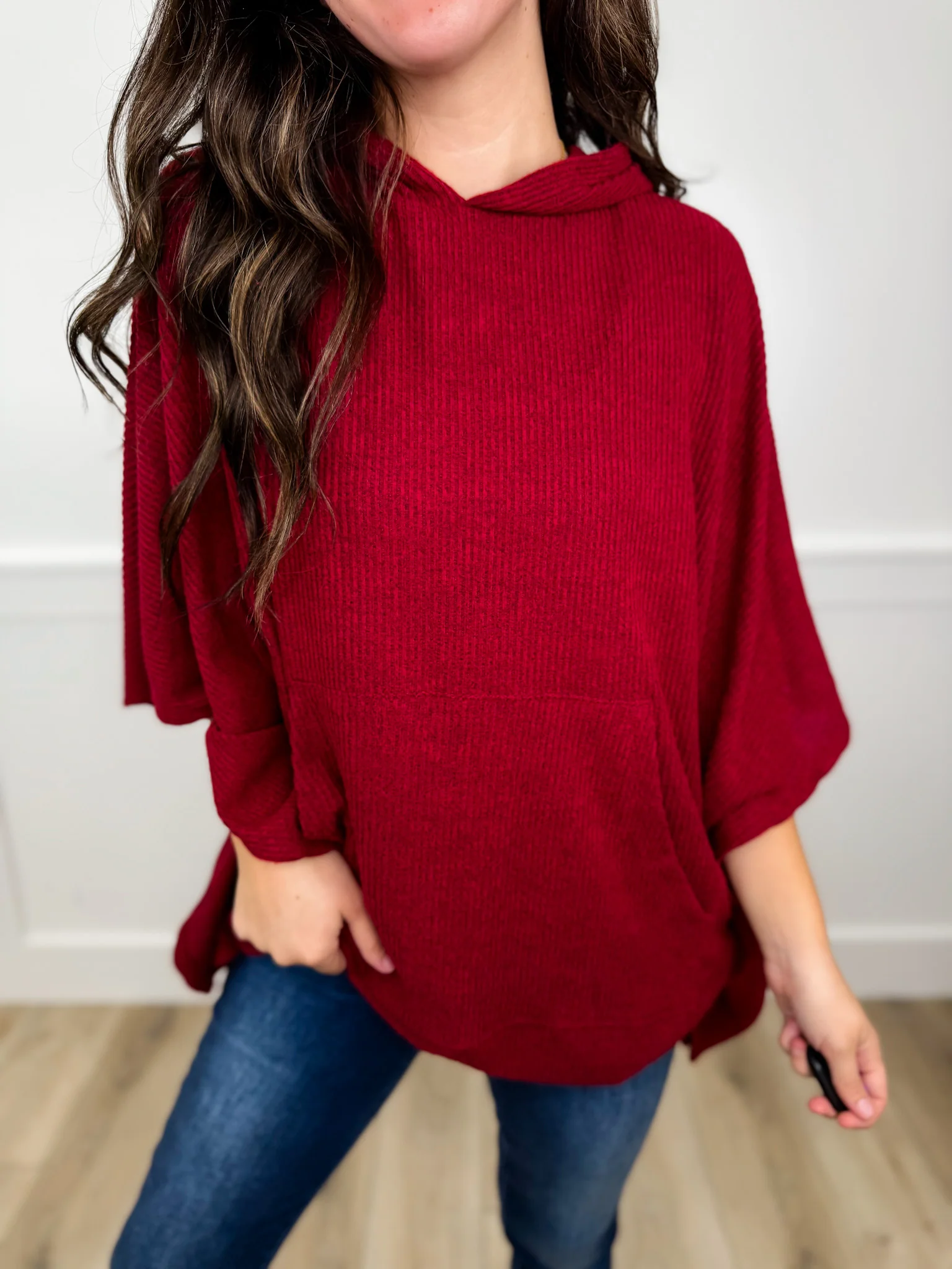 Dear Scarlett Just as I Thought Ribbed Short Sleeve Hooded Poncho Top - 8 colors! - Image 5