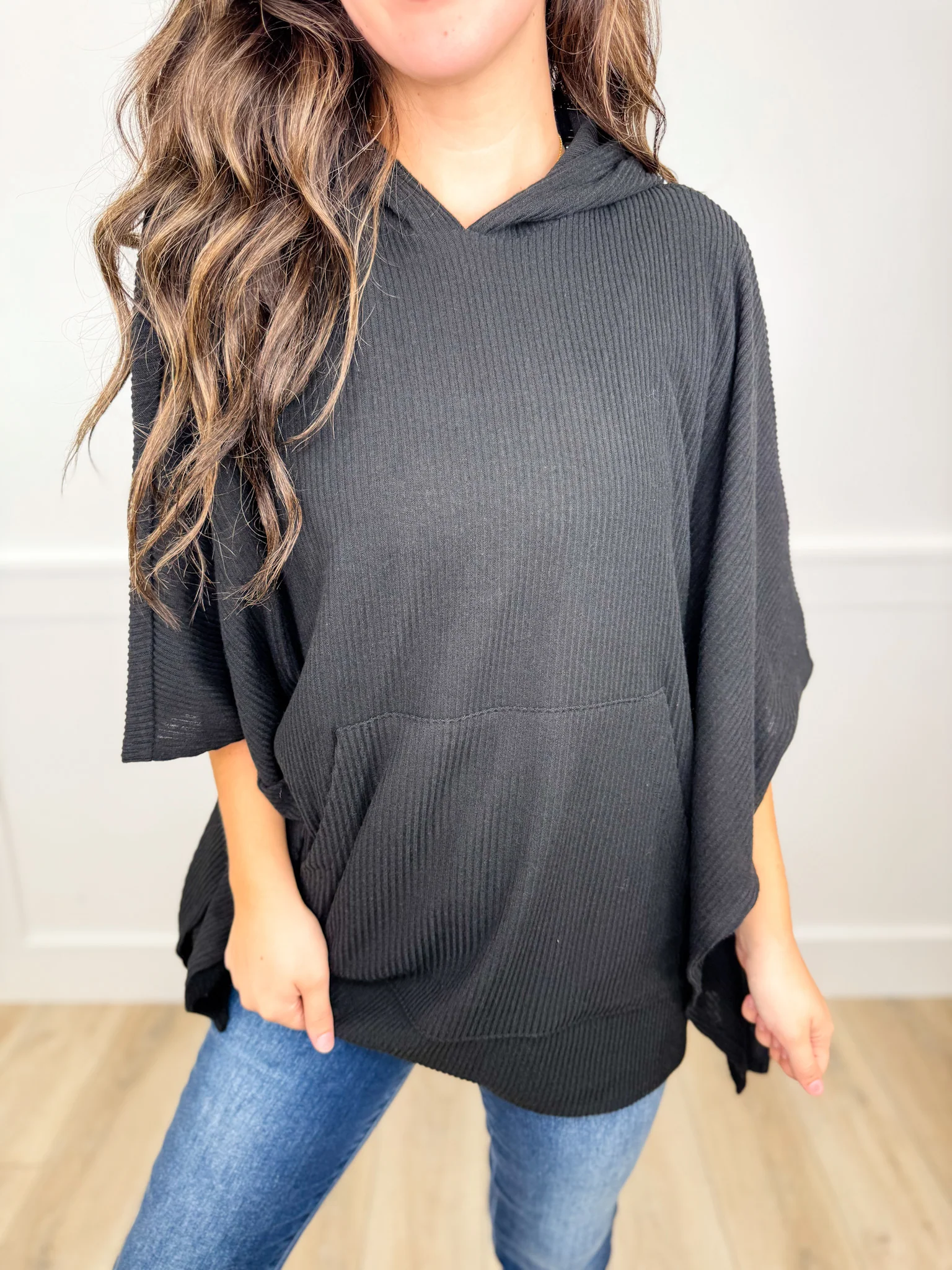 Dear Scarlett Just as I Thought Ribbed Short Sleeve Hooded Poncho Top - 8 colors! - Image 6