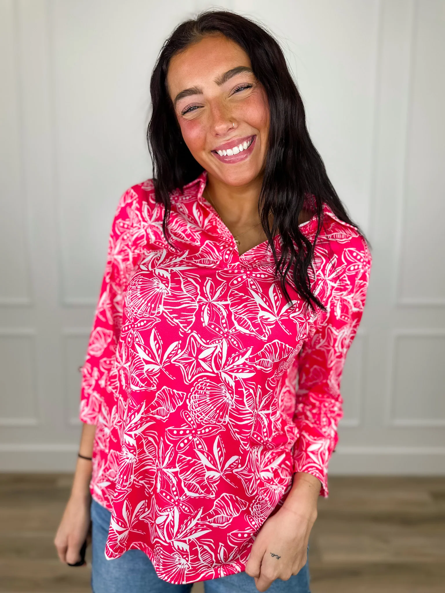 Dear Scarlett Set Me Free Lightweight 3/4 Sleeve Pink Top