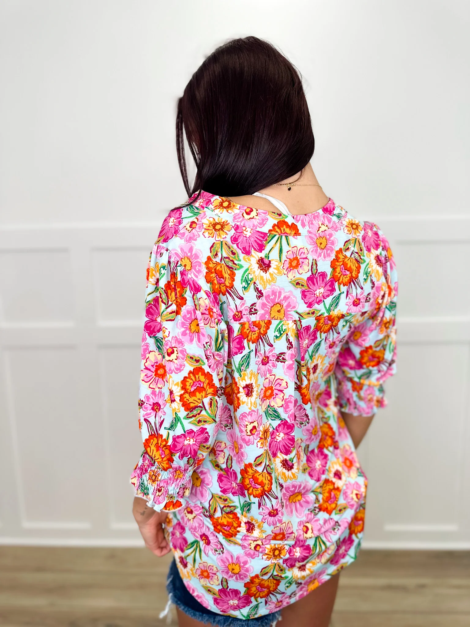 Dear Scarlett Show Me How Wrinkle-Free 3/4 Sleeve Blue Top - Image 2