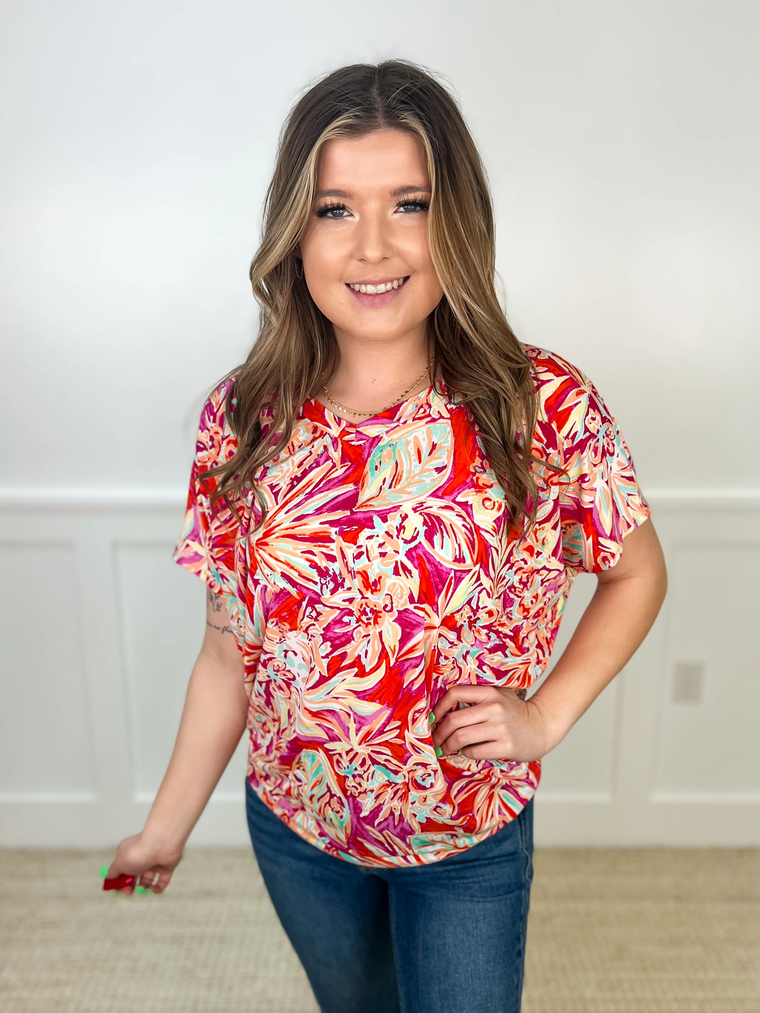 Dear Scarlett Tropical Floral Brightness Wrinkle-Free Short Sleeve Top - 2 colors! - Image 3