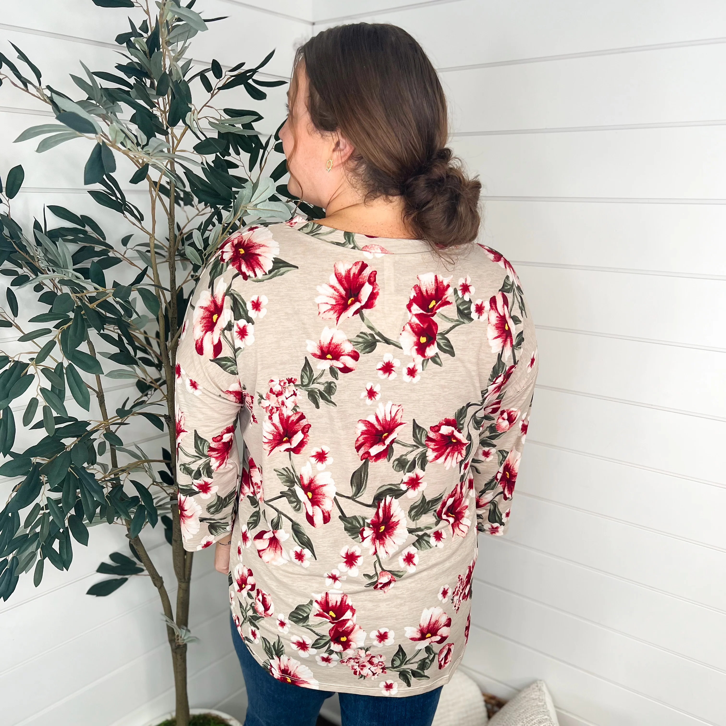 Dear Scarlett Who Wants Forever Wrinkle-Free 3/4 Sleeve Tan Top - Image 2