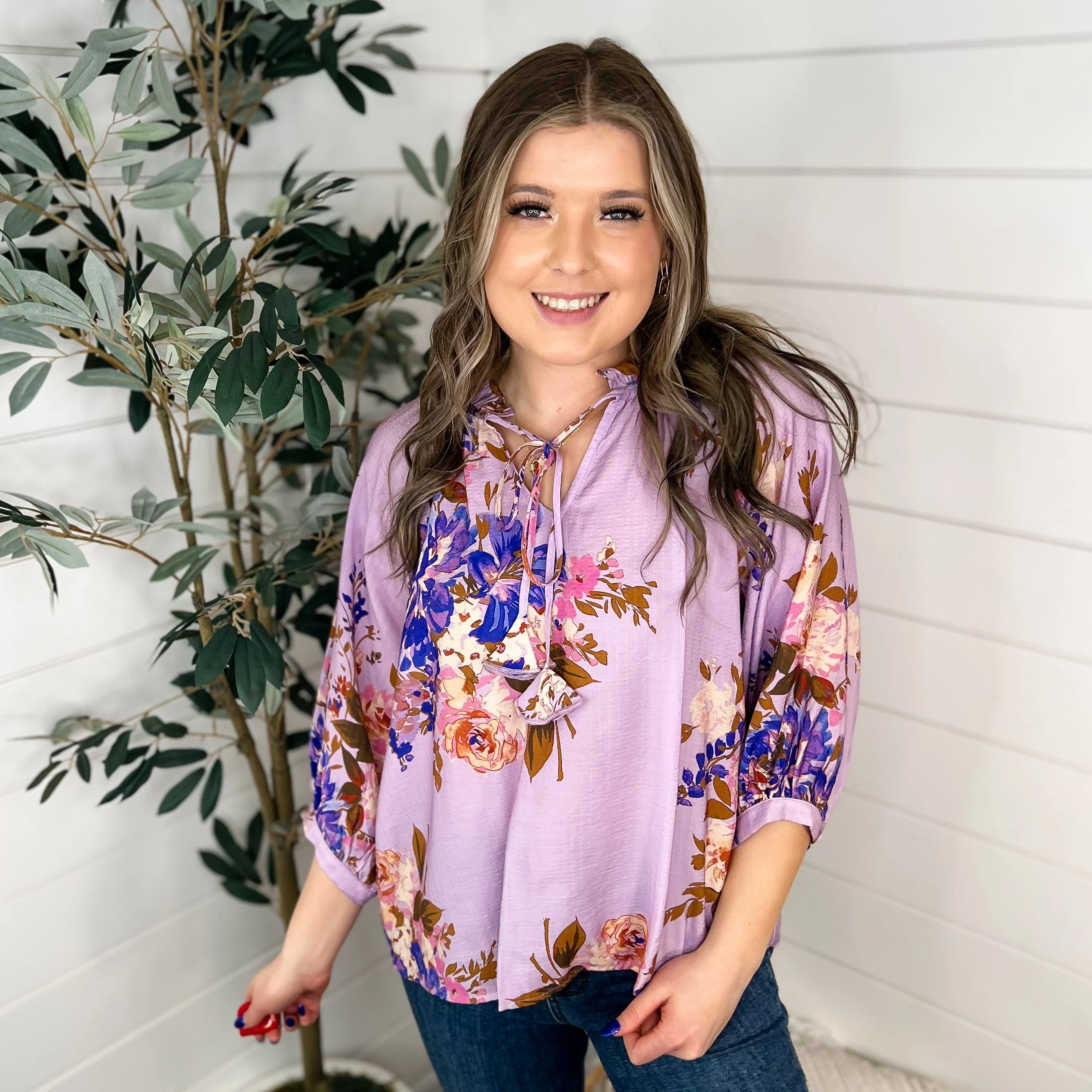 Direction Change Rayon Blend 3/4 Sleeve Purple Avery Mae Top