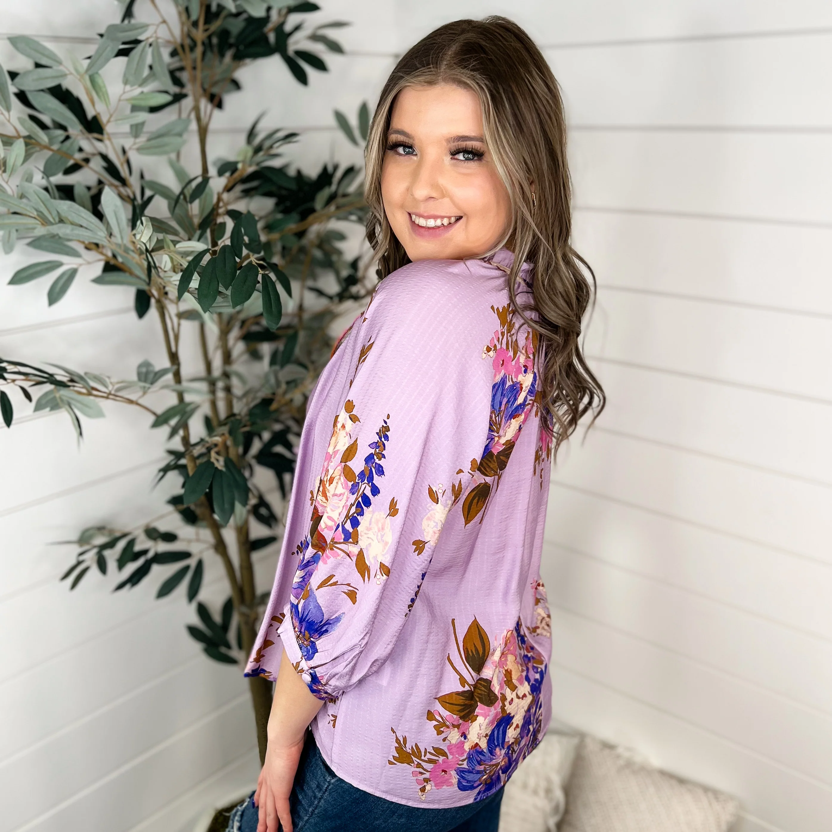Direction Change Rayon Blend 3/4 Sleeve Purple Avery Mae Top - Image 2