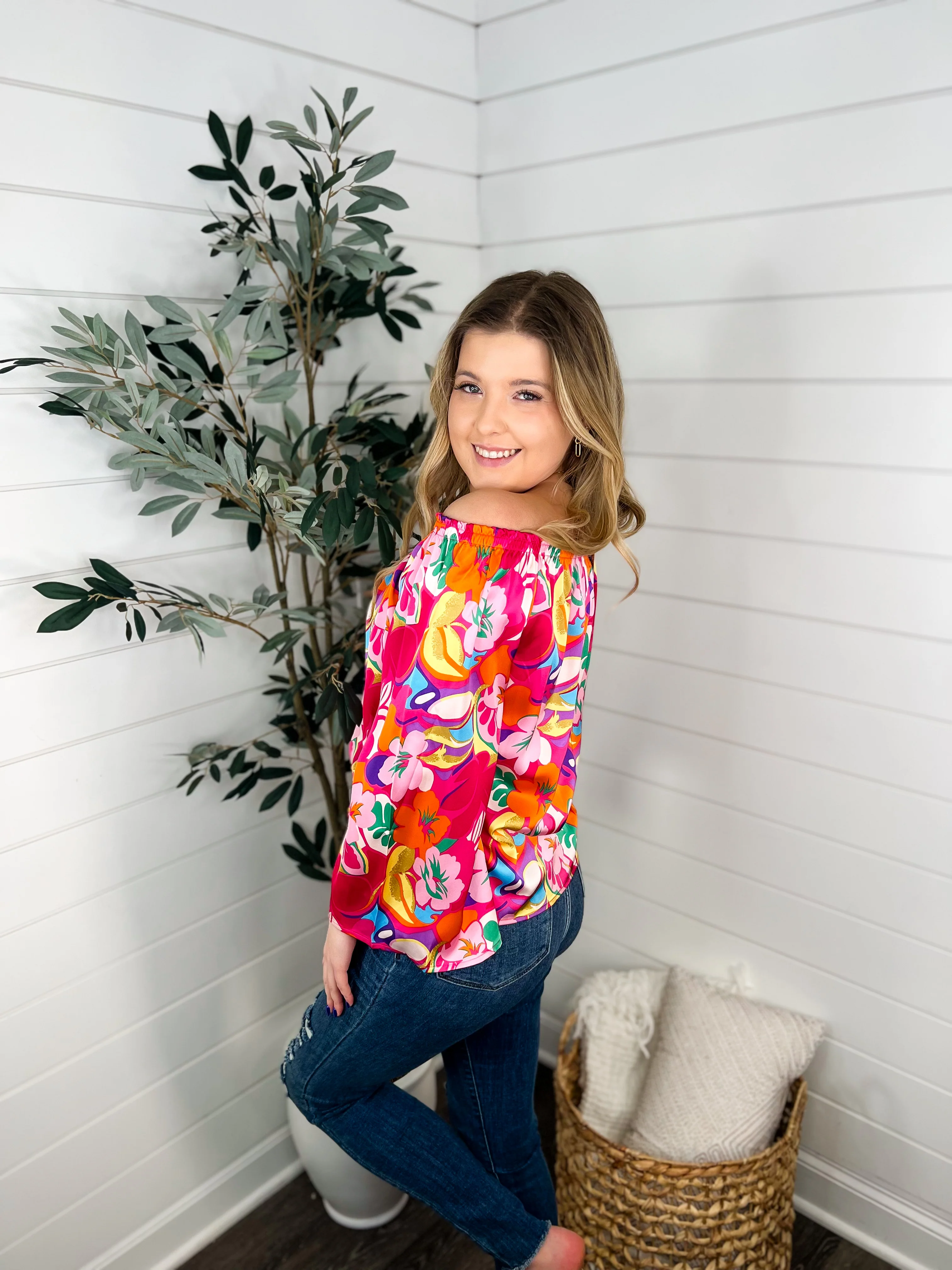 Disco Diva Satin Long Sleeve Floral Avery Mae Top - Image 2