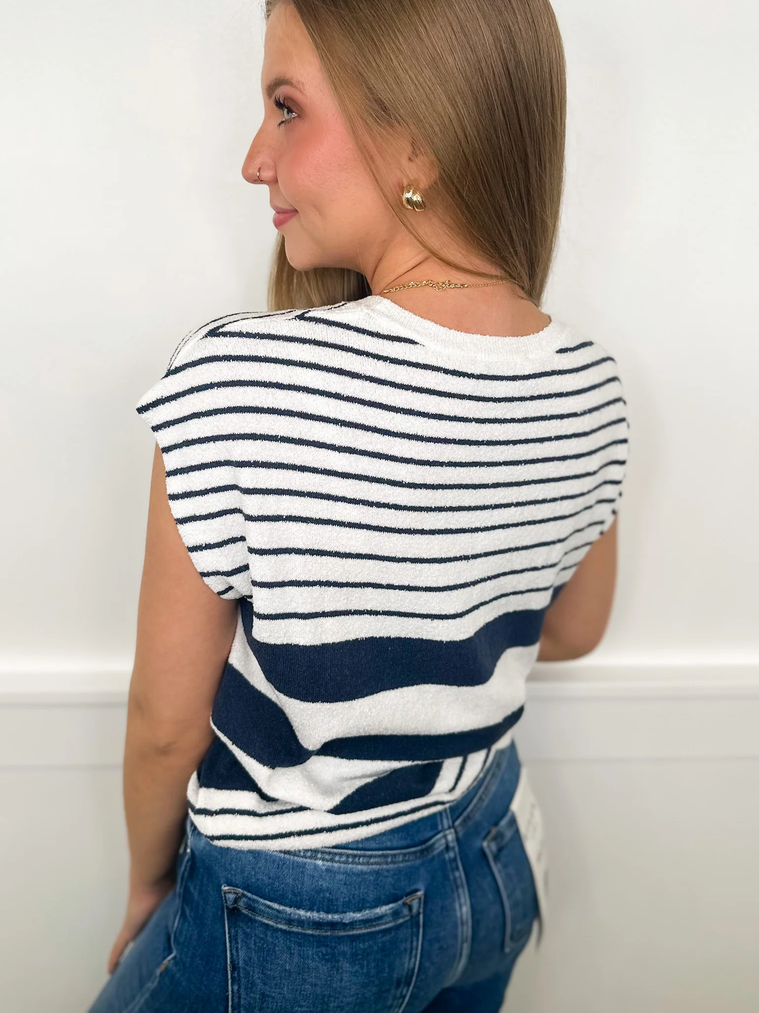 Do You Wonder Knit Short Sleeve White Avery Mae Sweater Top - Image 2