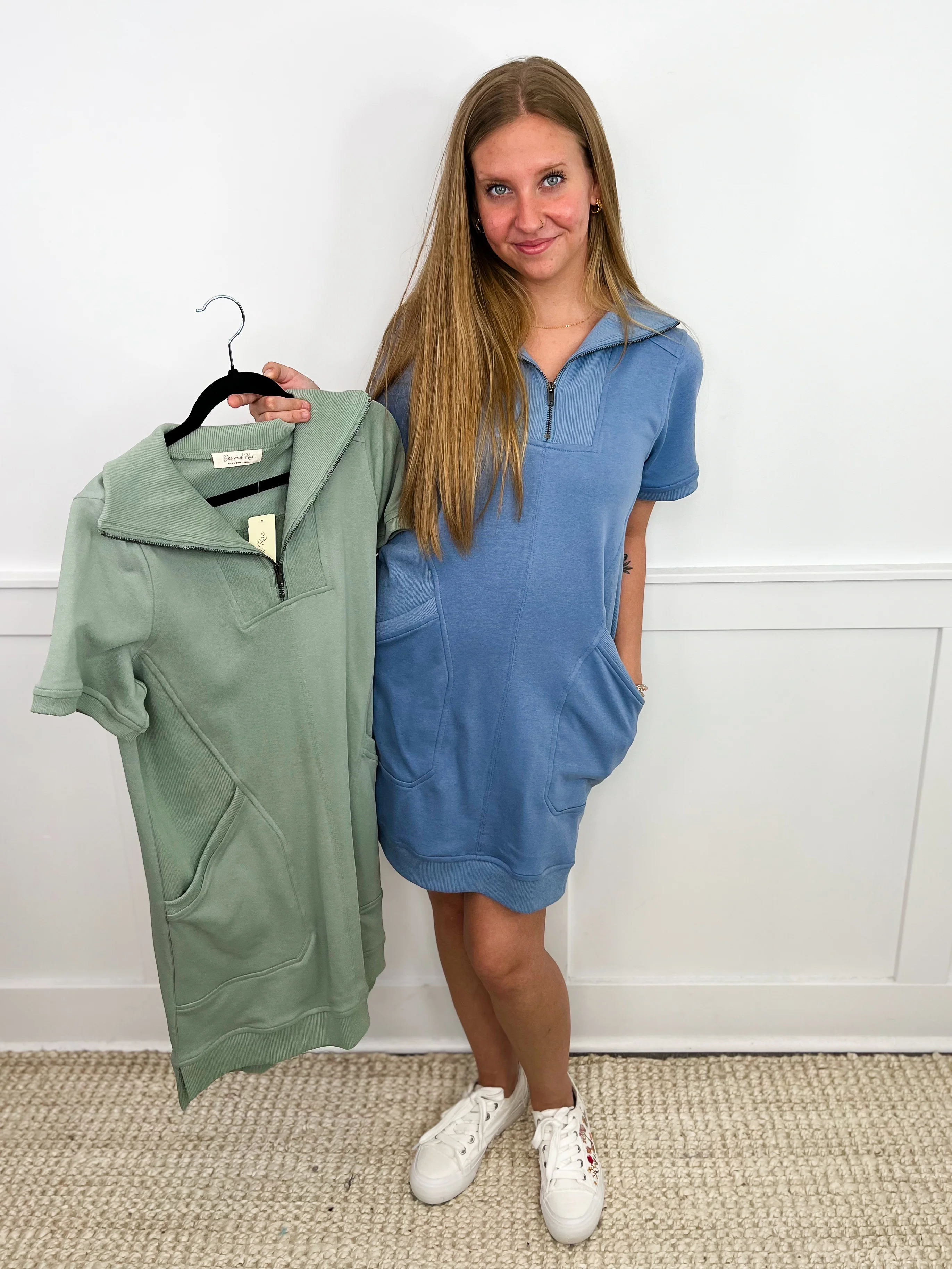 Doe & Rae Setting the Pace Cotton Blend Short Sleeve Dress - 2 colors!