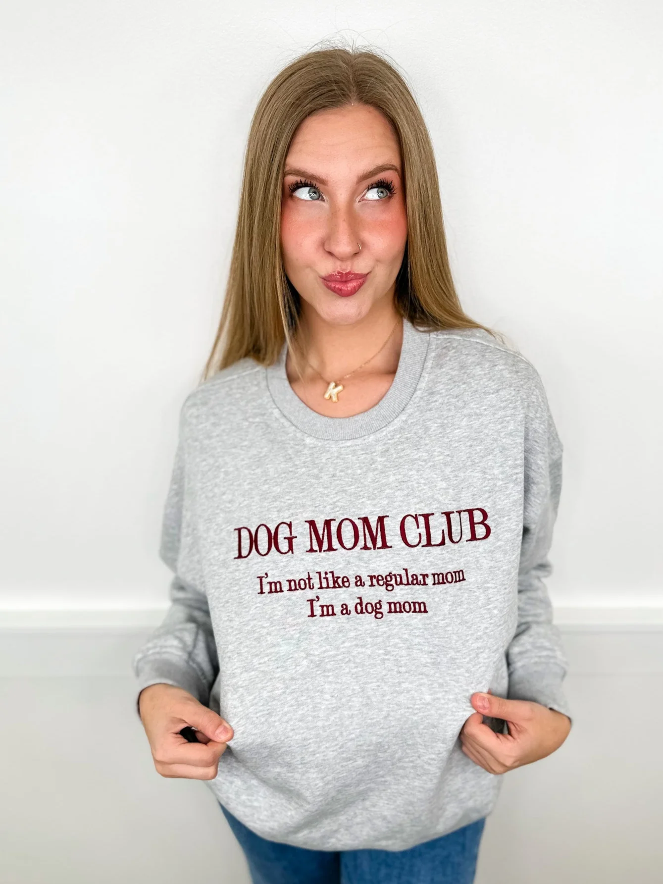 Dog Mom Club Cotton Blend Long Sleeve Grey Avery Mae Graphic Crewneck Sweatshirt - Image 2