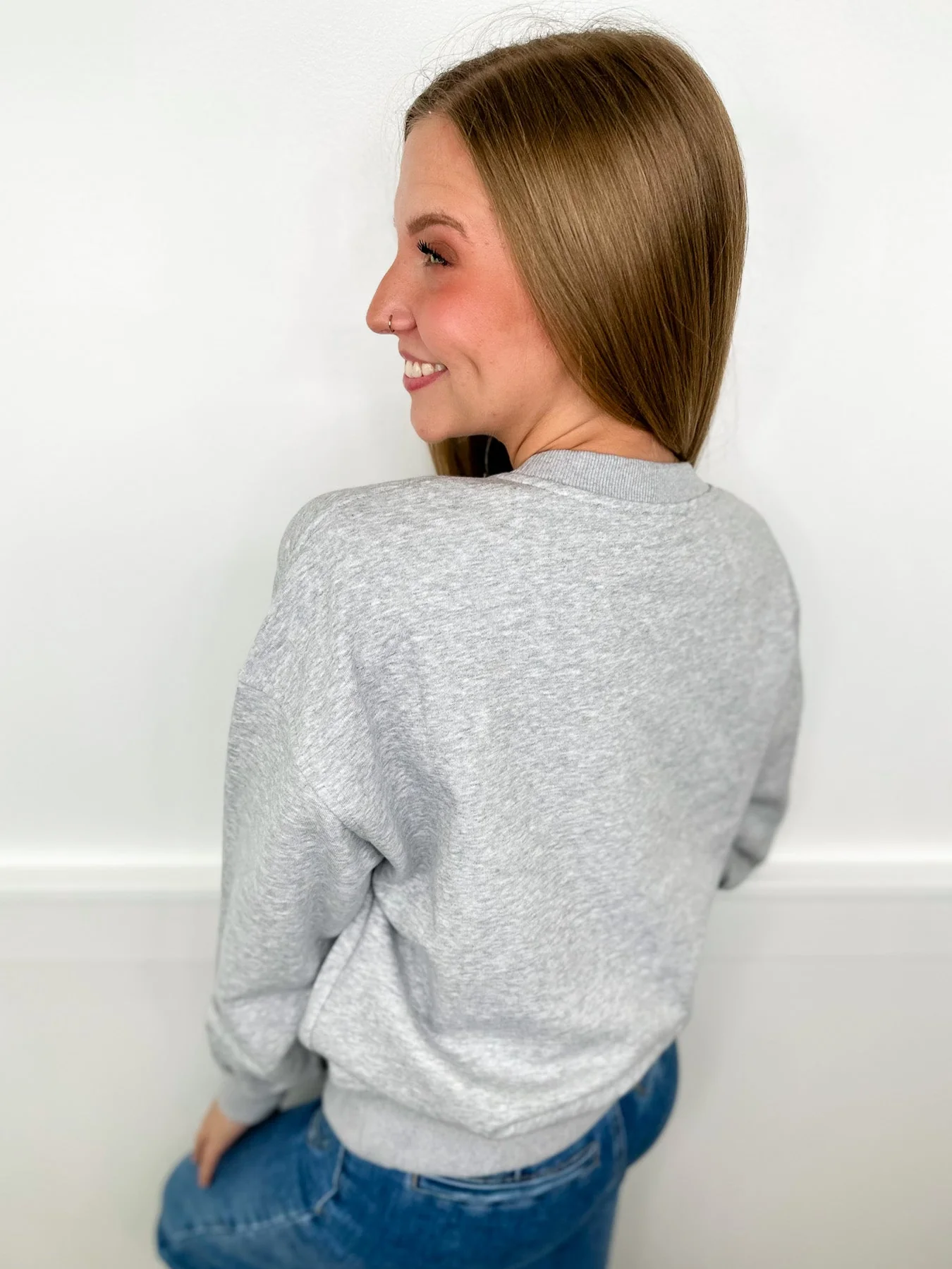 Dog Mom Club Cotton Blend Long Sleeve Grey Avery Mae Graphic Crewneck Sweatshirt - Image 3