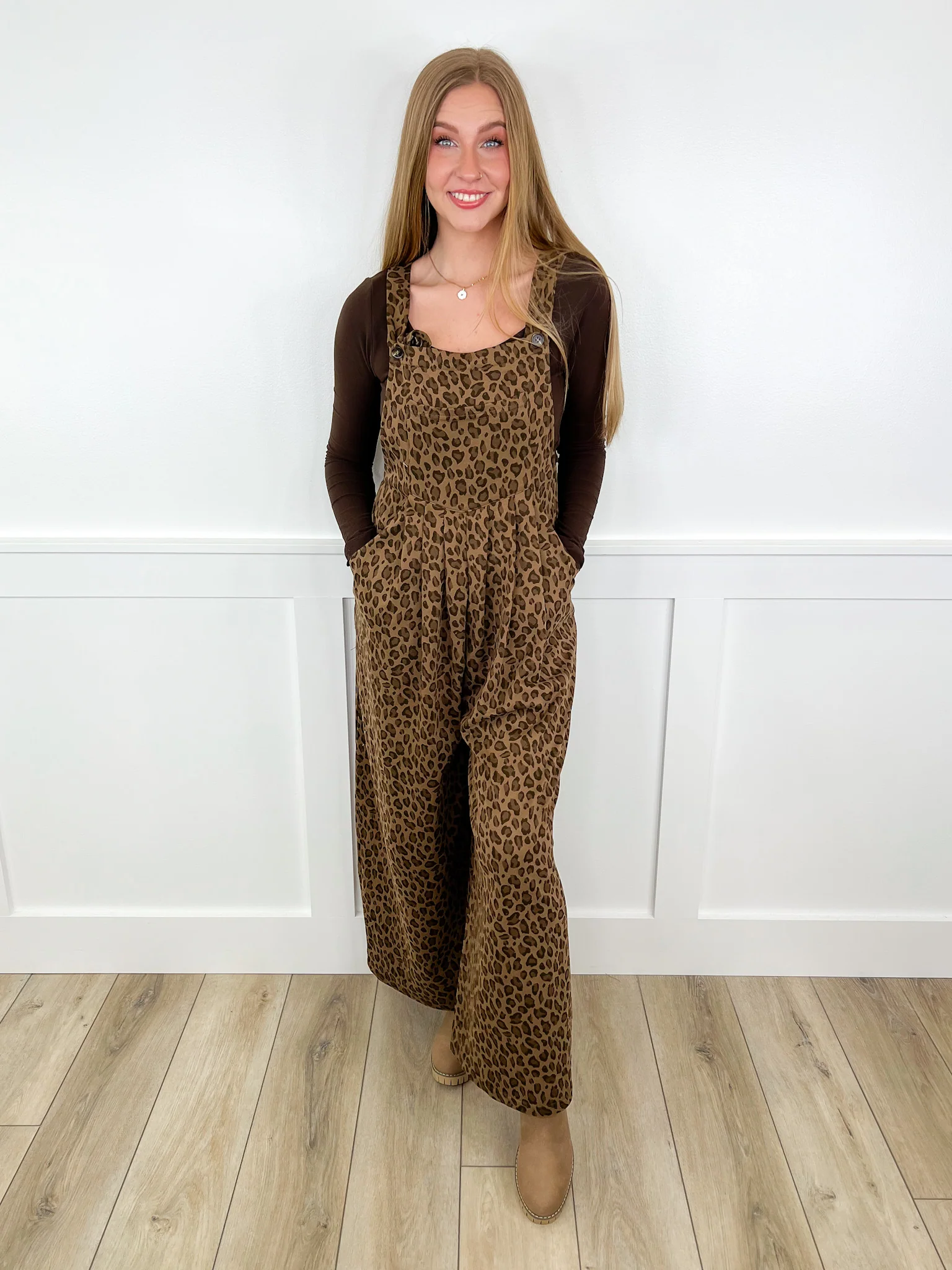 Dream on Cotton Blend Leopard Avery Mae Overalls