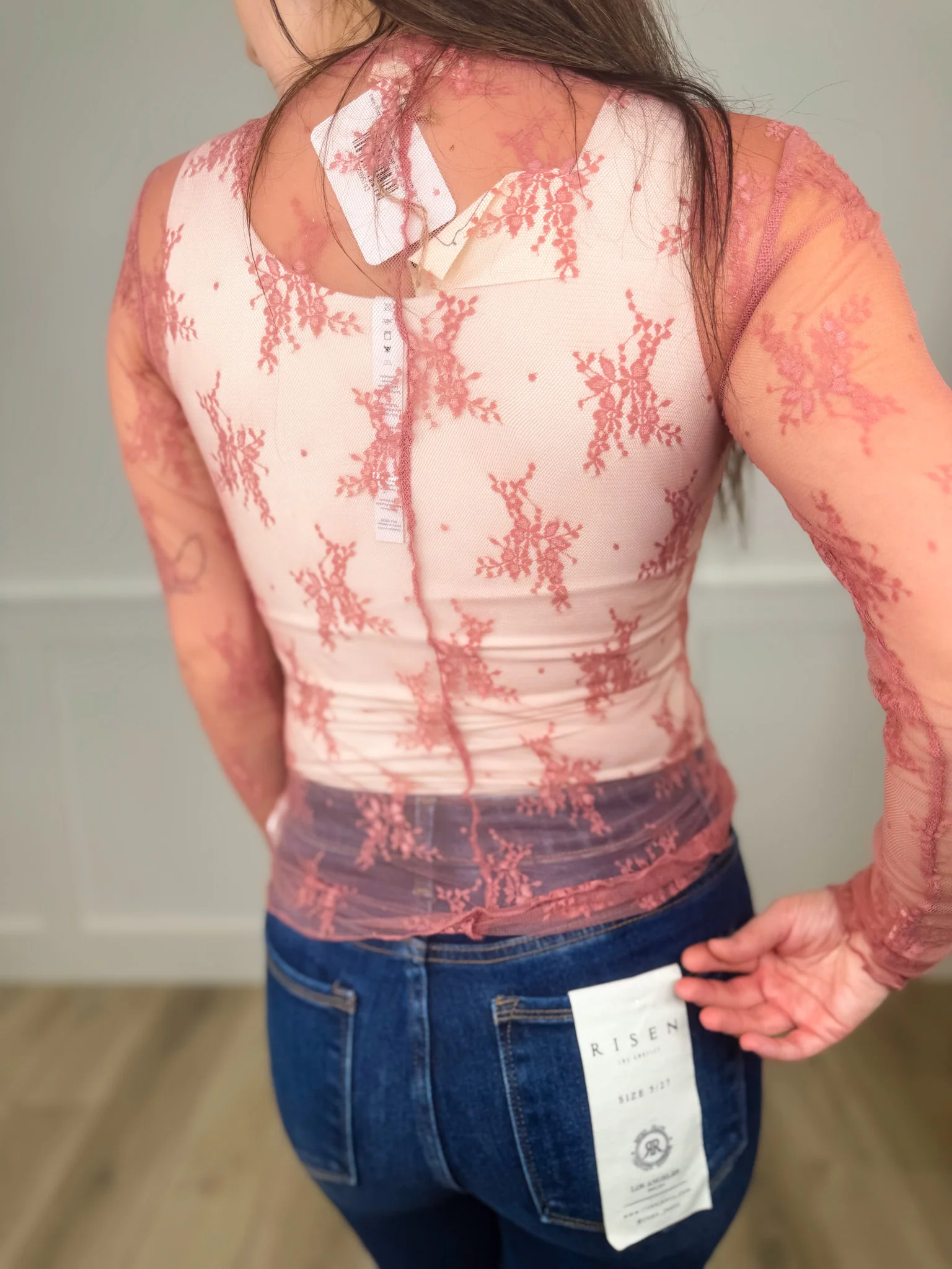 Easel Bloomin' Brilliance Sheer Mesh Long Sleeve Top - 2 colors! - Image 3