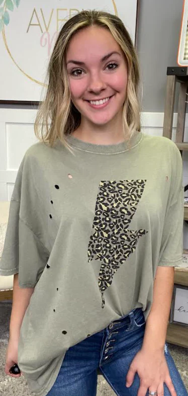 Easel Electrifying Lightning Bolt Cotton Short Sleeve Oversized Graphic Top - 9 colors! - Image 11