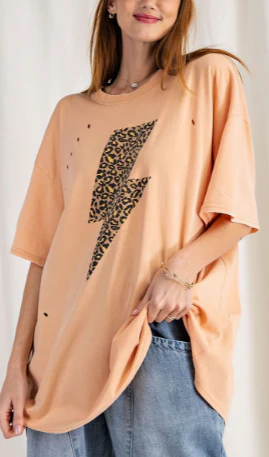 Easel Electrifying Lightning Bolt Cotton Short Sleeve Oversized Graphic Top - 9 colors! - Image 4