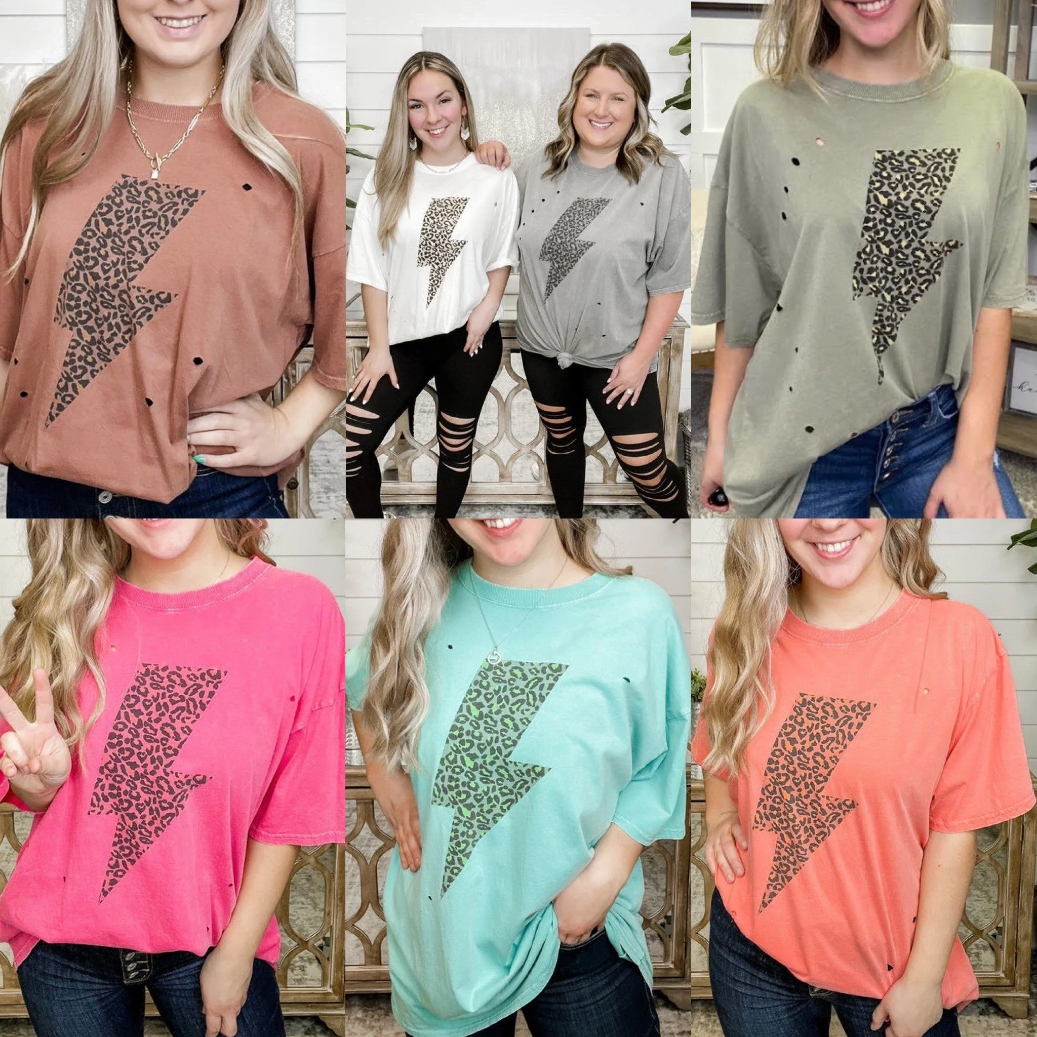 Easel Electrifying Lightning Bolt Cotton Short Sleeve Oversized Graphic Top - 9 colors! - Image 7