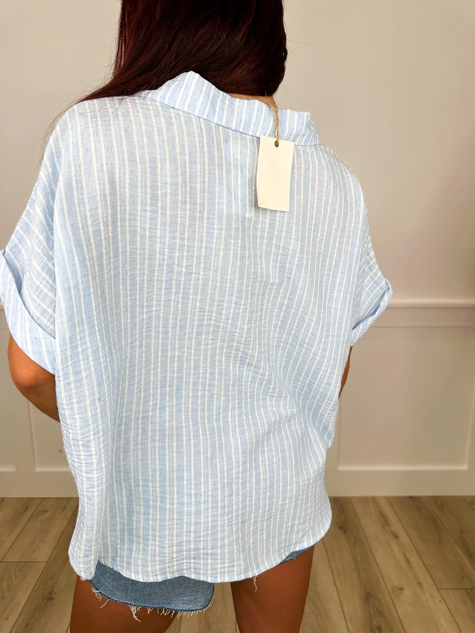 Easel Float & Flare Short Sleeve Stripped Avery Mae Mom Cropped Top - 3 colors! - Image 3
