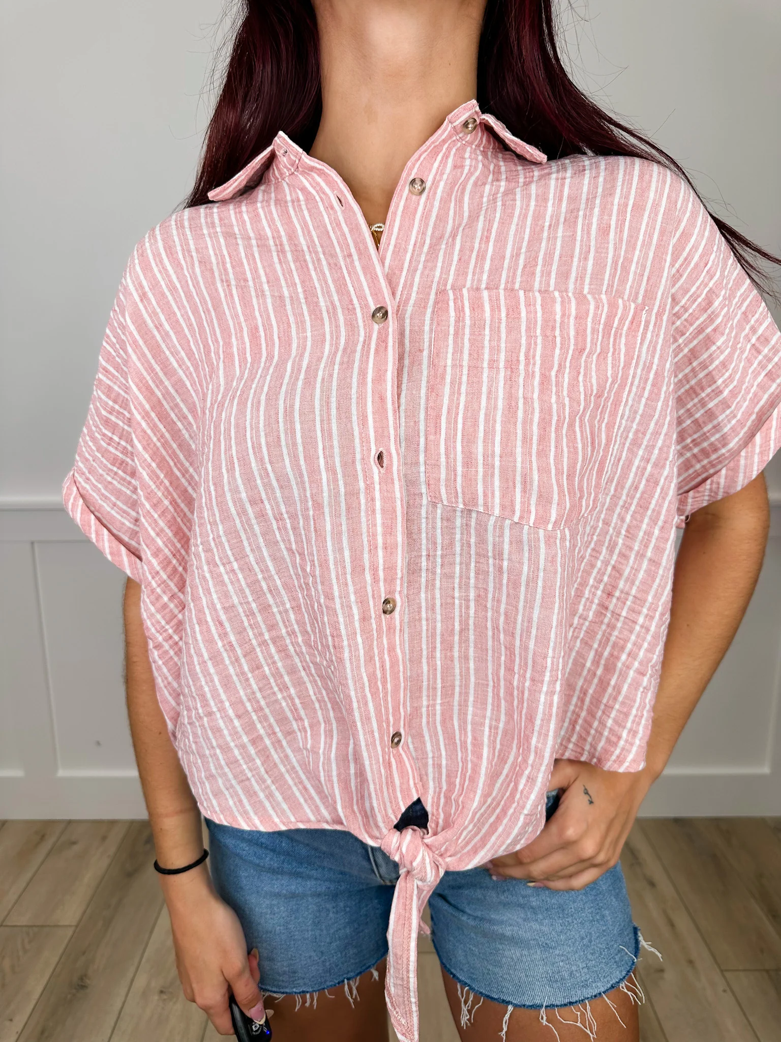 Easel Float & Flare Short Sleeve Stripped Avery Mae Mom Cropped Top - 3 colors! - Image 5