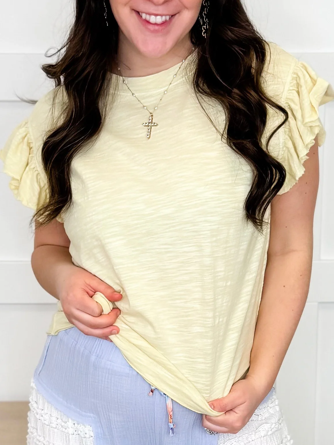 Easel I'm Thriving Cotton Short Sleeve Yellow Top