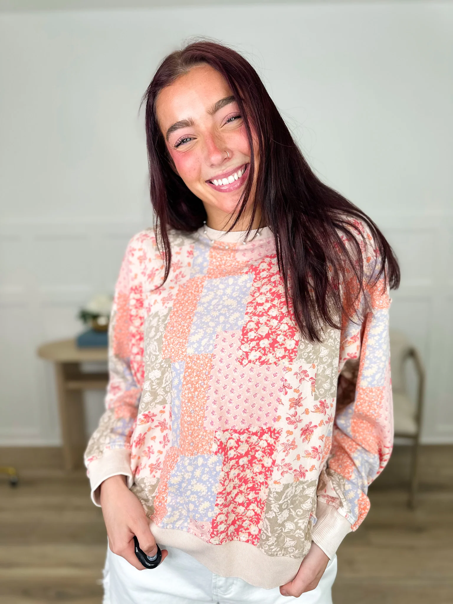 Easel Rumors Going Around Cotton Long Sleeve Pink Top