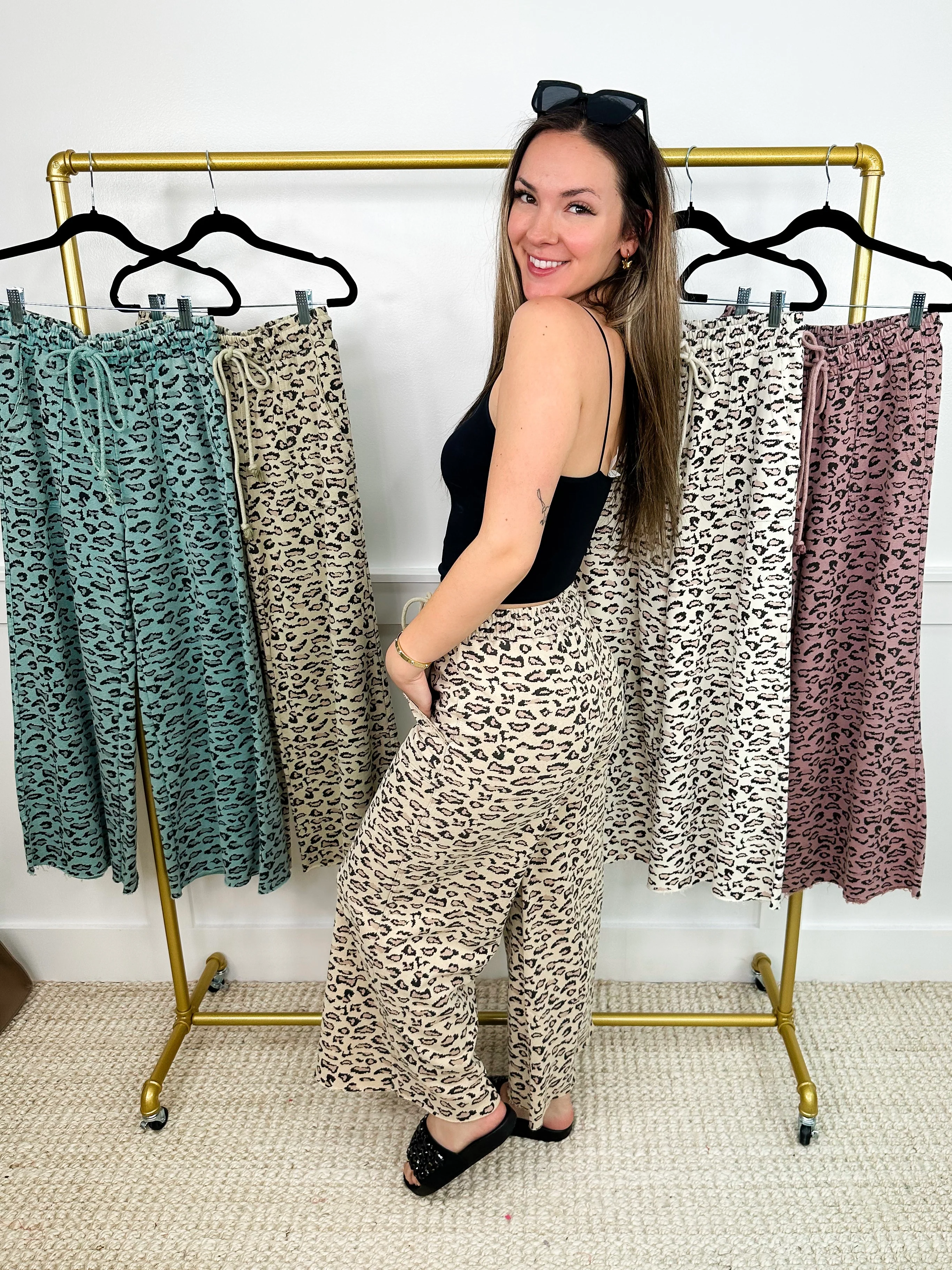 Easel Wild At Heart High-Rise Cotton Wide Leg Leopard Bottoms - 5 colors! - Image 5