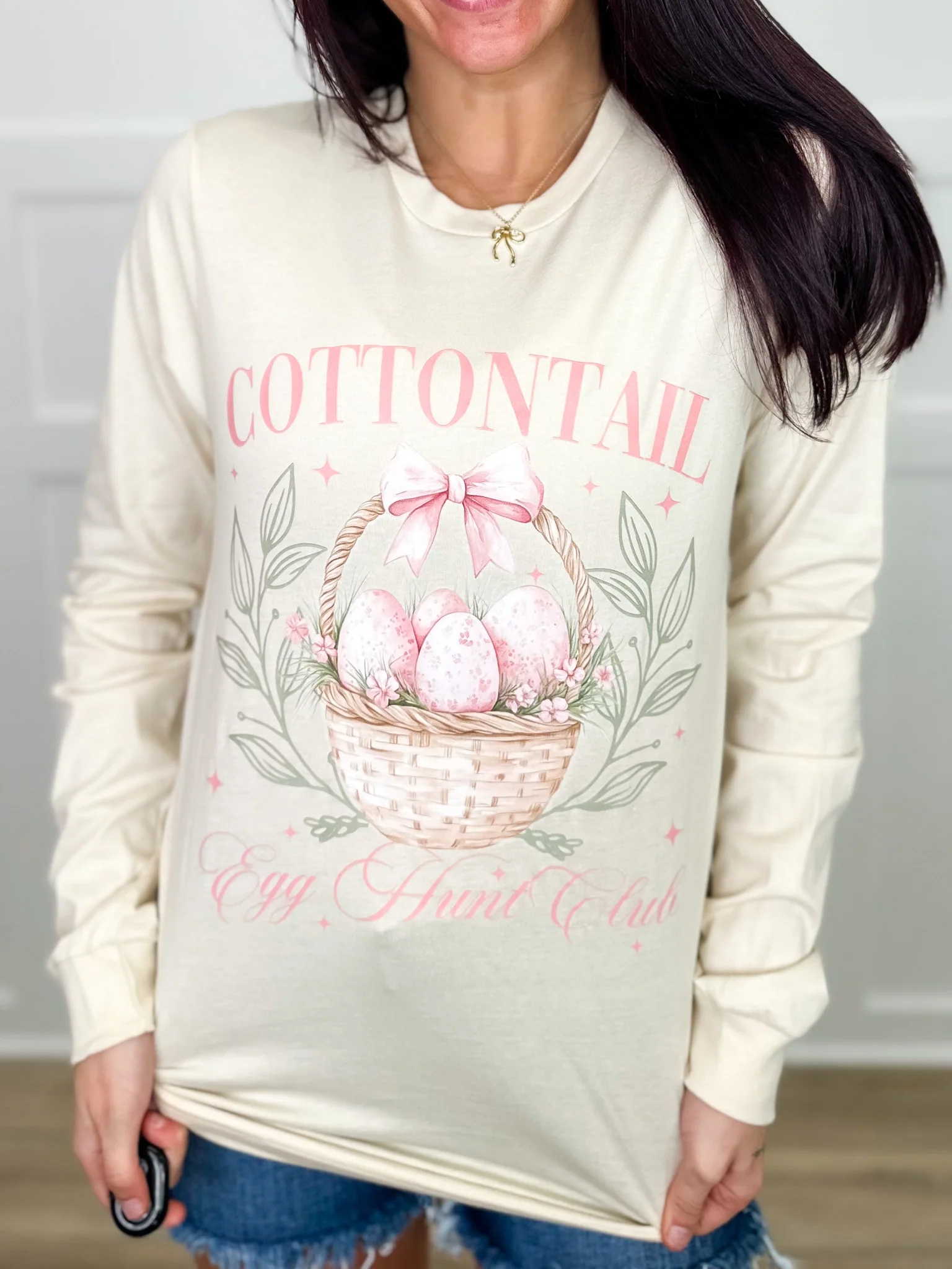 Egg Hunt Club Cotton Long Sleeve Cream Avery Mae Graphic Tee Shirt (Bella+Canvas) - Image 2