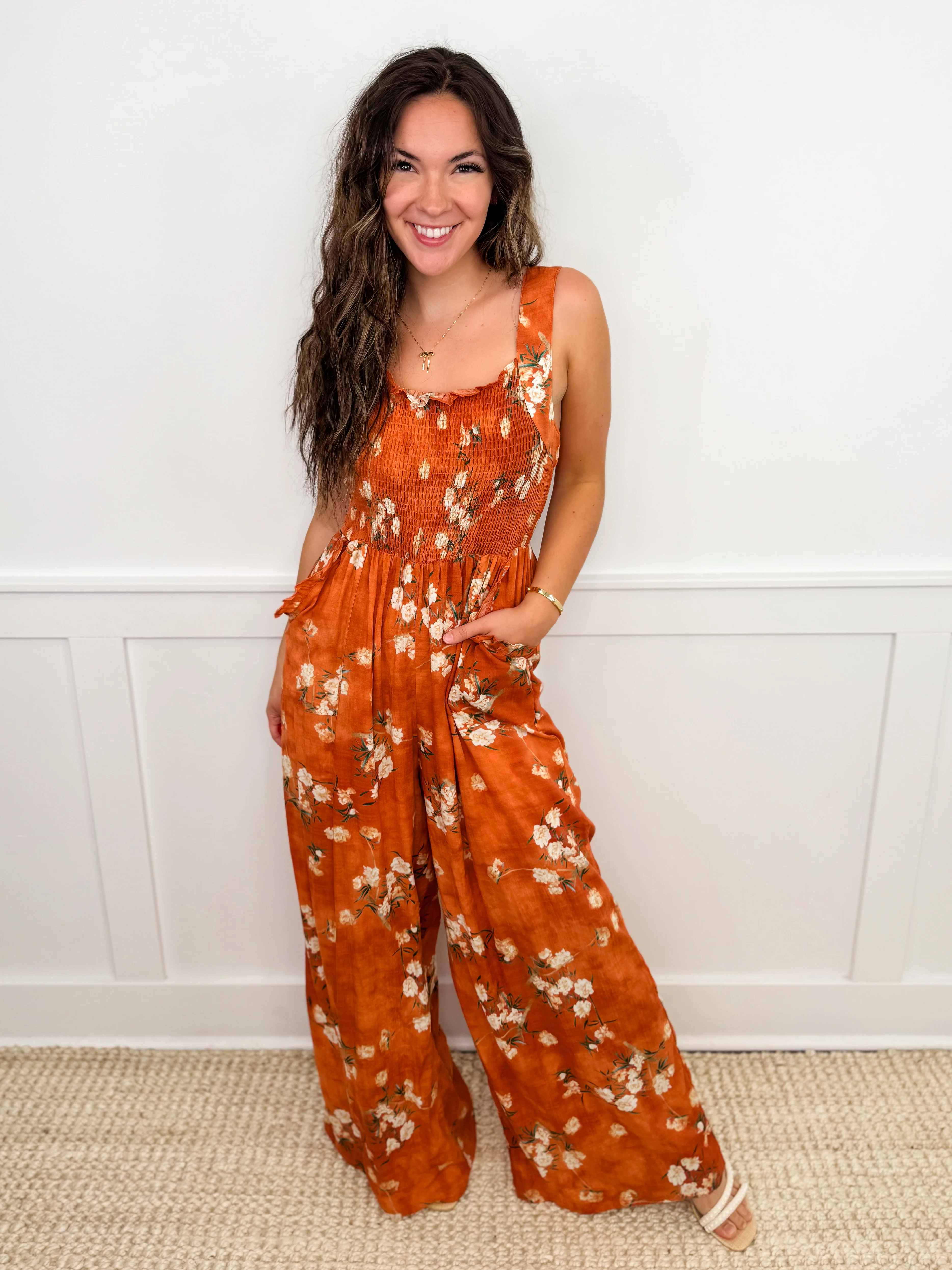 Endless Summer Breeze Rayon Blend Orange Avery Mae Jumpsuit - Image 2