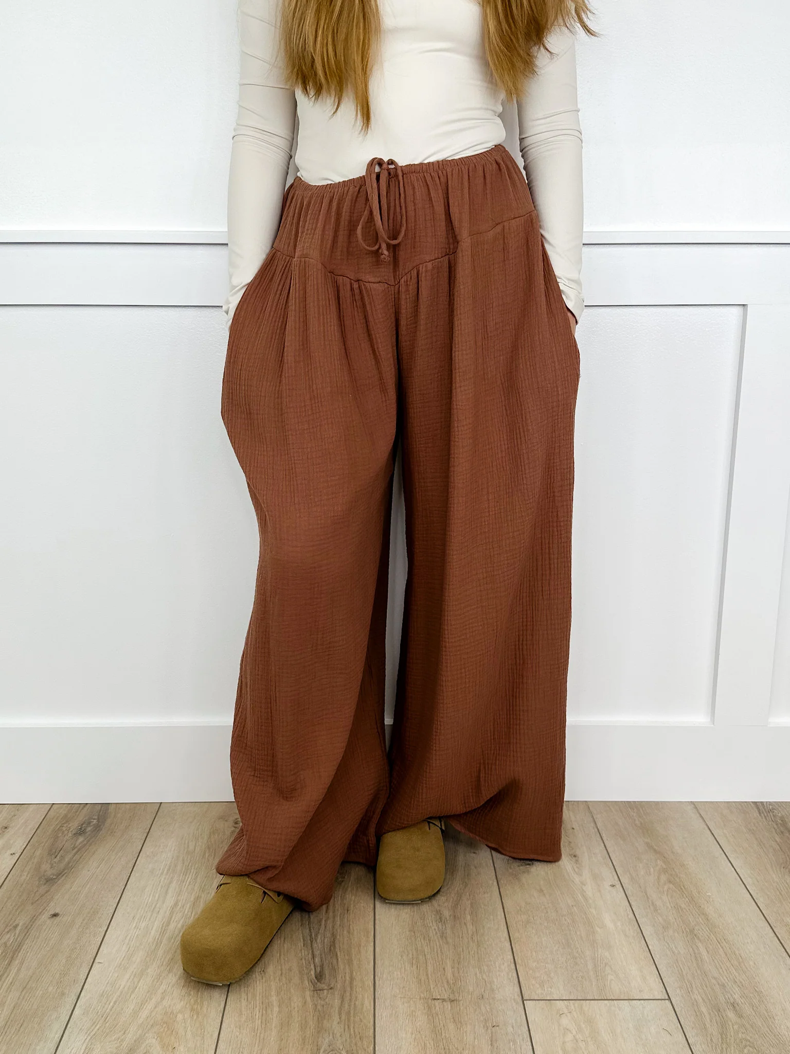 Enjoy the Day High-Rise Cotton Wide Leg Brown Avery Mae Bottoms