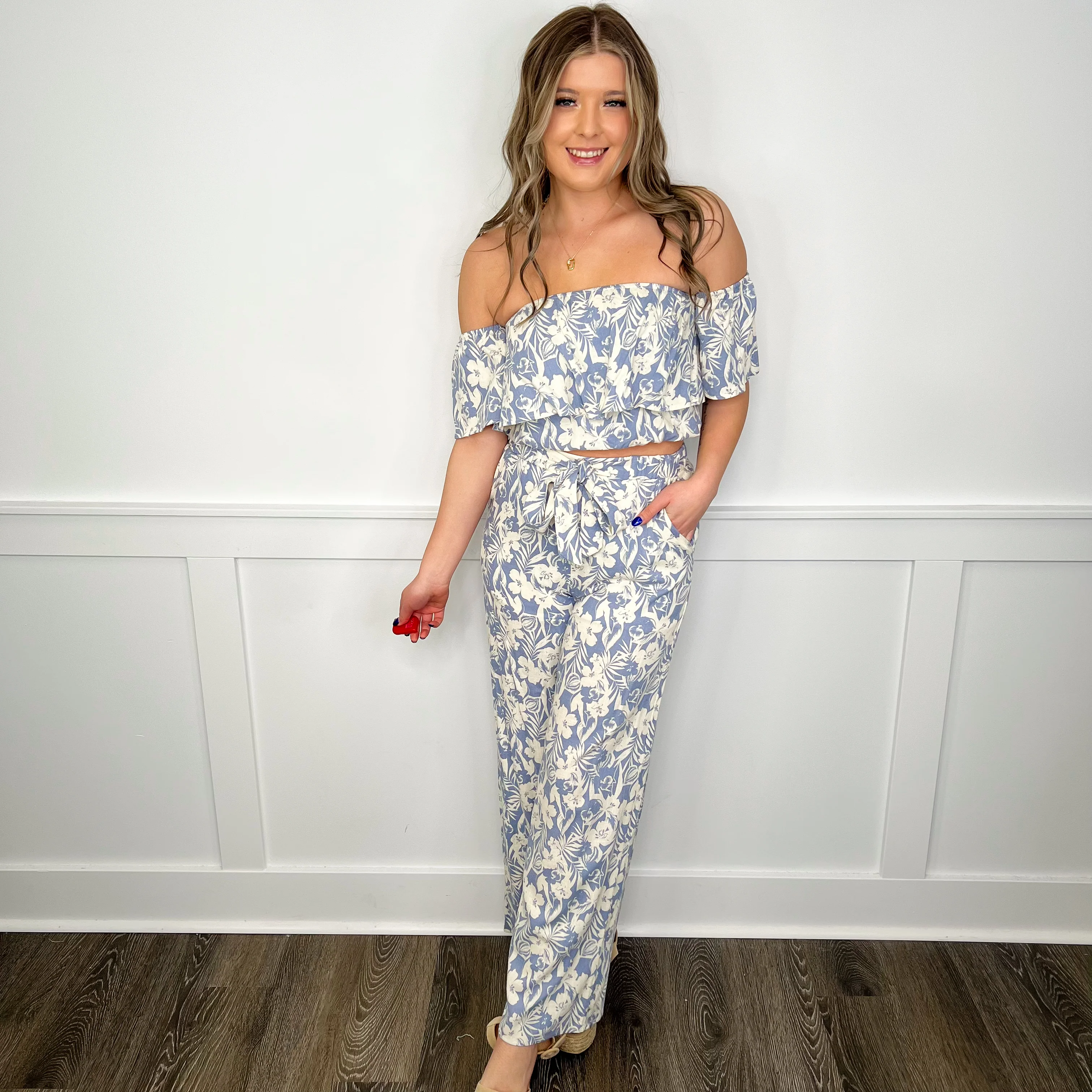 Enjoying the Day Rayon Blend Blue Avery Mae Cropped Top - Image 2