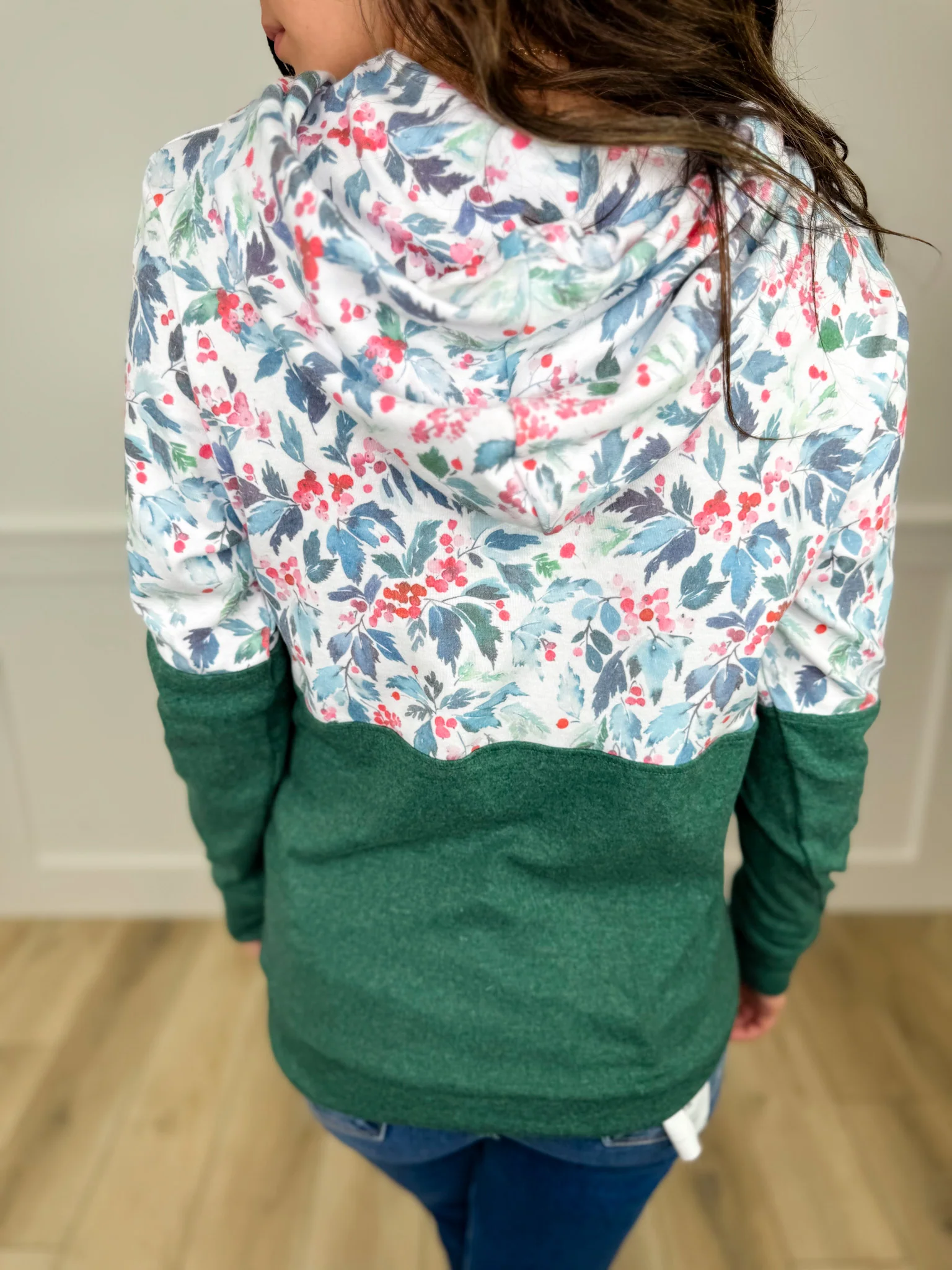 Evergreen Berry Cotton Blend Long Sleeve Green Avery Mae Hooded Sweatshirt - Image 2