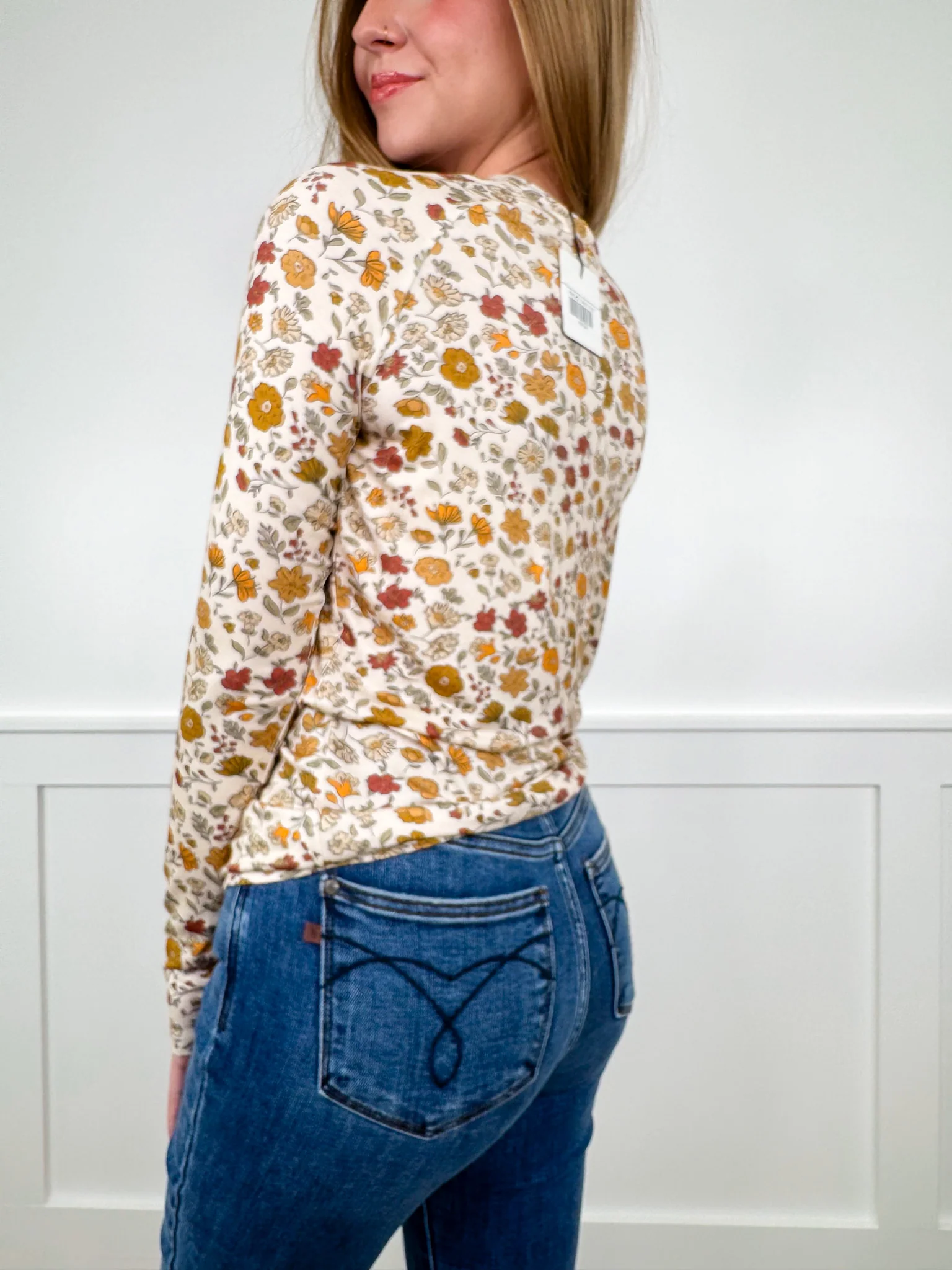 Everlasting Blooms Rayon Blend Long Sleeve Cream Avery Mae Top - Image 2