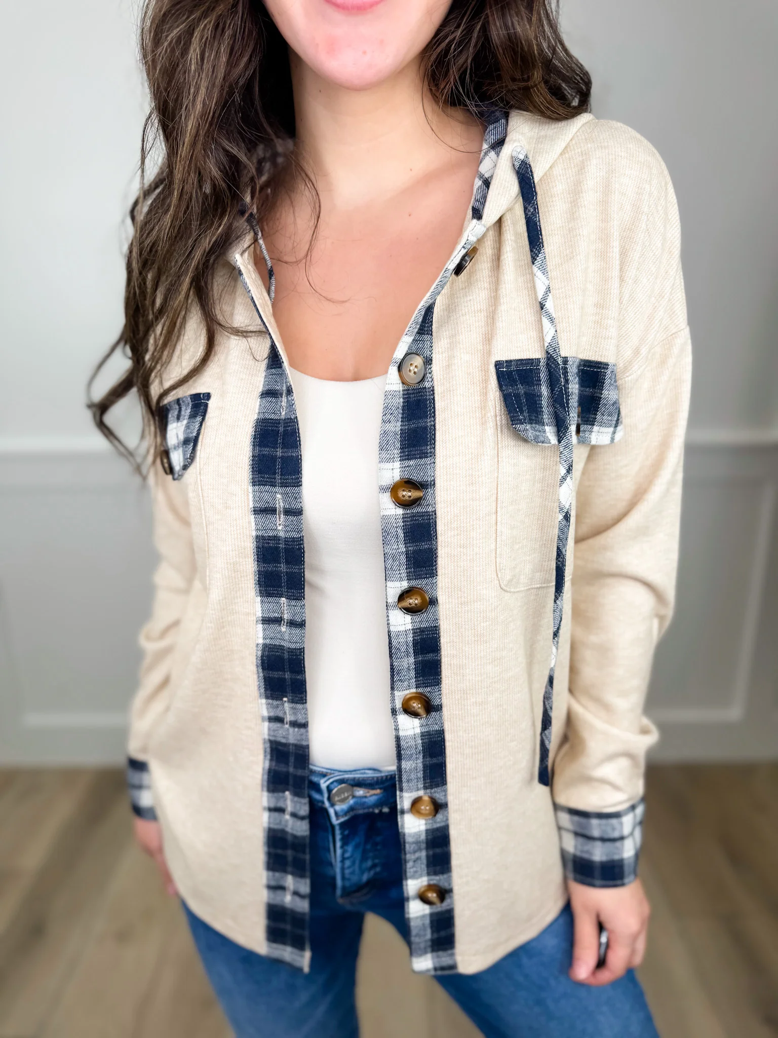 Exactly What it is Knit Long Sleeve Avery Mae Hooded Button Up Top - 2 colors! - Image 2