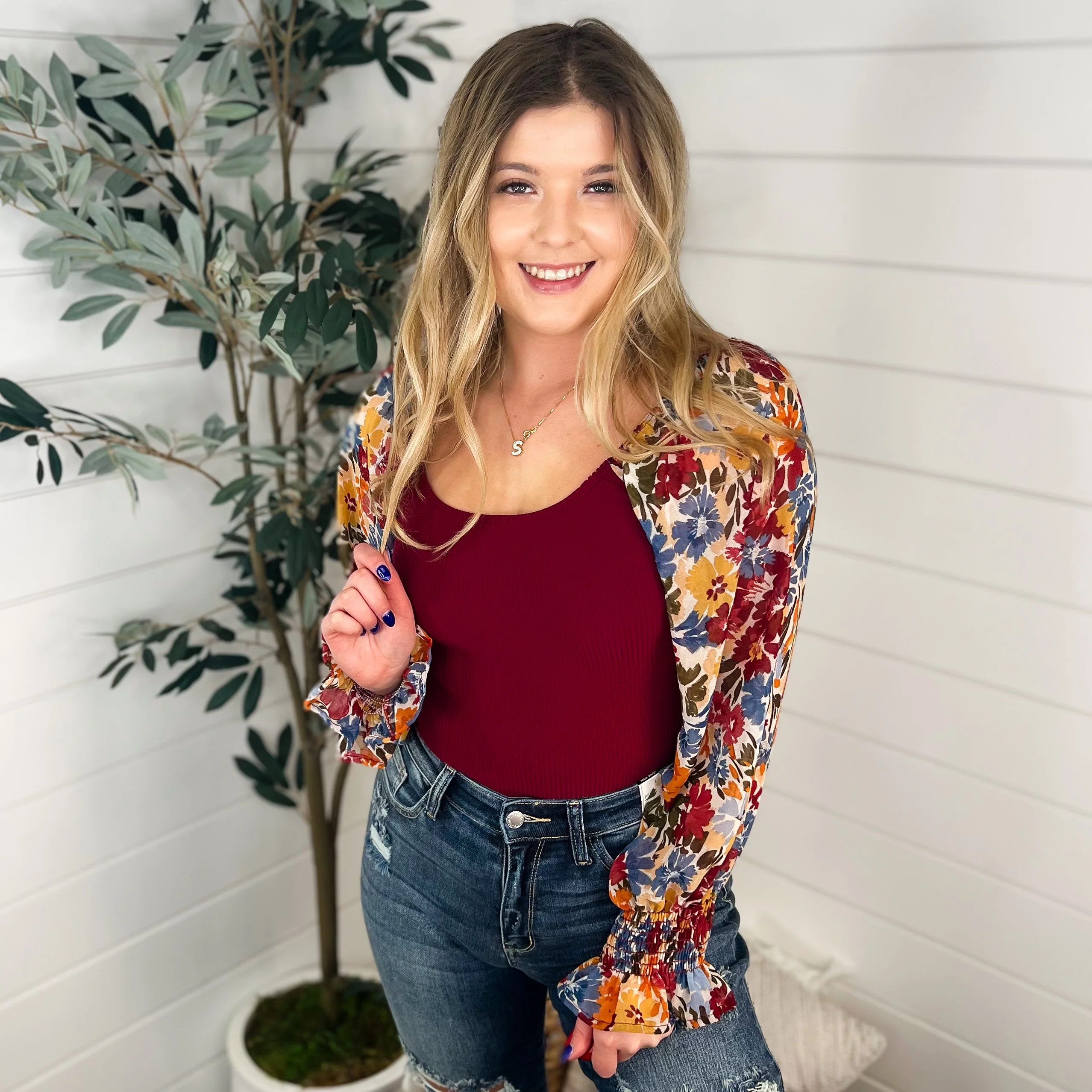 Fabulous Thoughts Ribbed Long Sleeve Wine Avery Mae Bodysuit Top