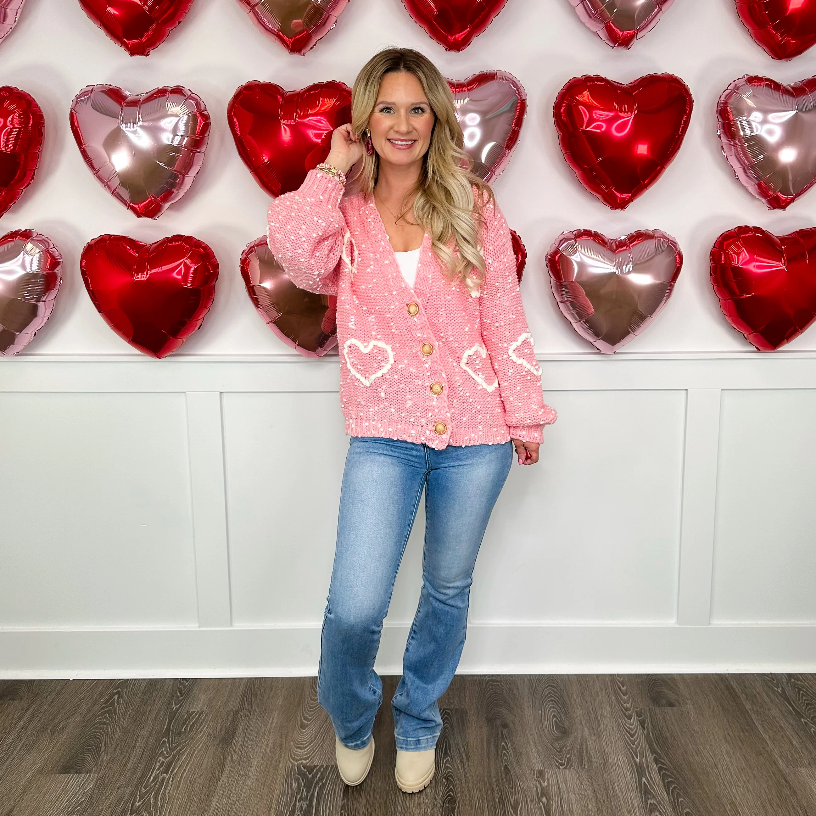 Falling in Love Knit Long Sleeve Pink Avery Mae Cardigan - Image 4