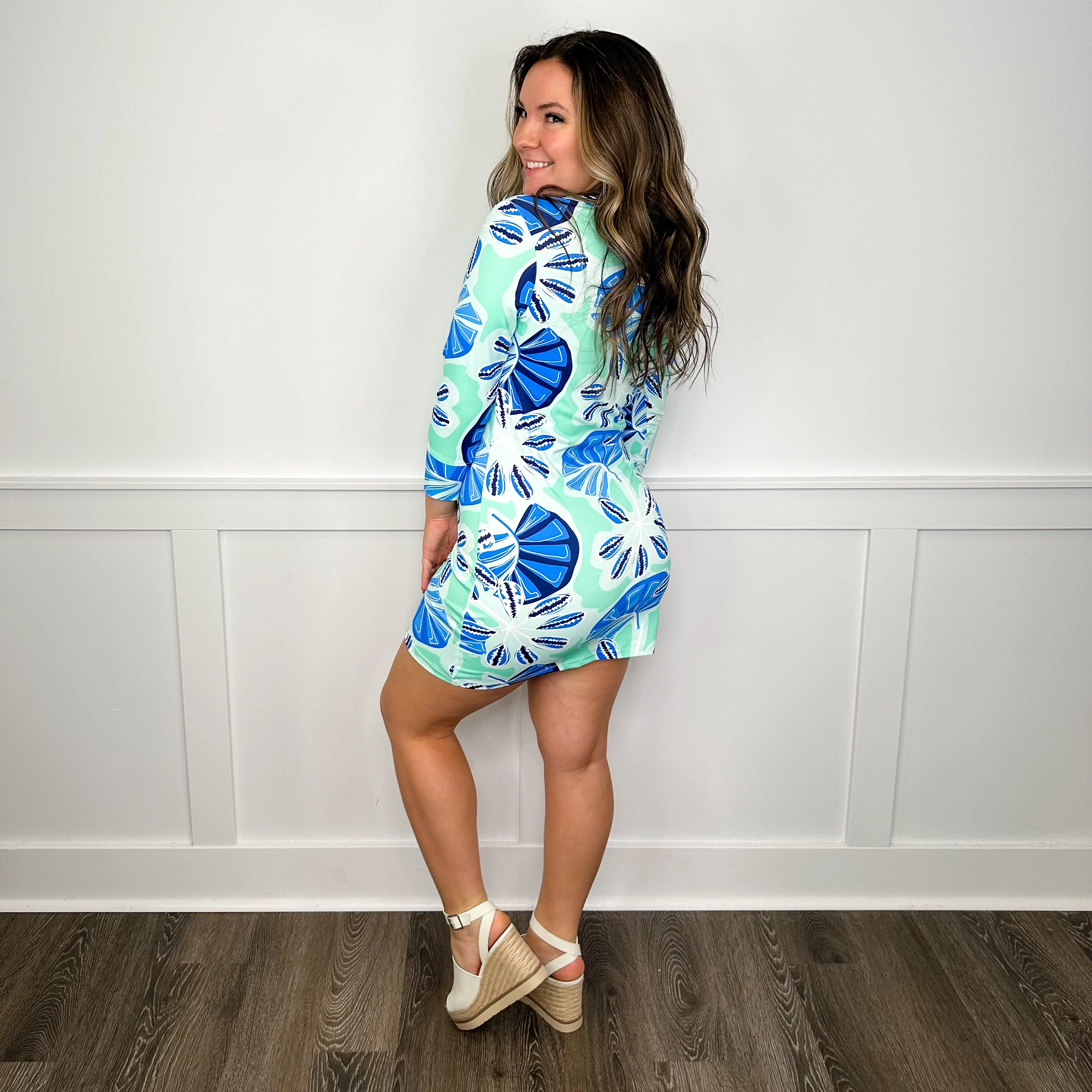 Feel the Ocean 3/4 Sleeve Aqua Avery Mae Dress - Image 3