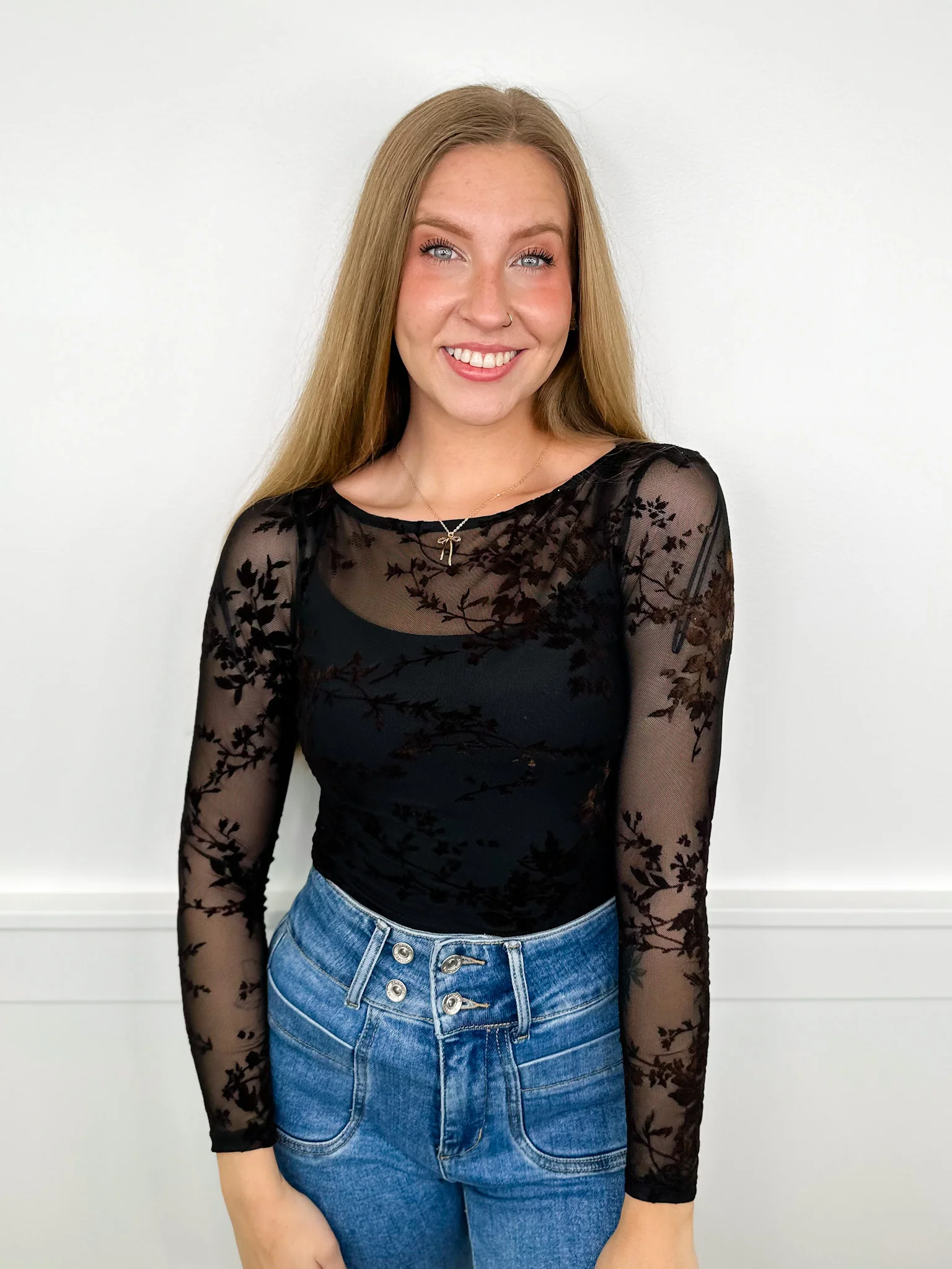 Feeling Unstoppable Sheer Mesh Long Sleeve Avery Mae Bodysuit Top - 2 colors! - Image 4
