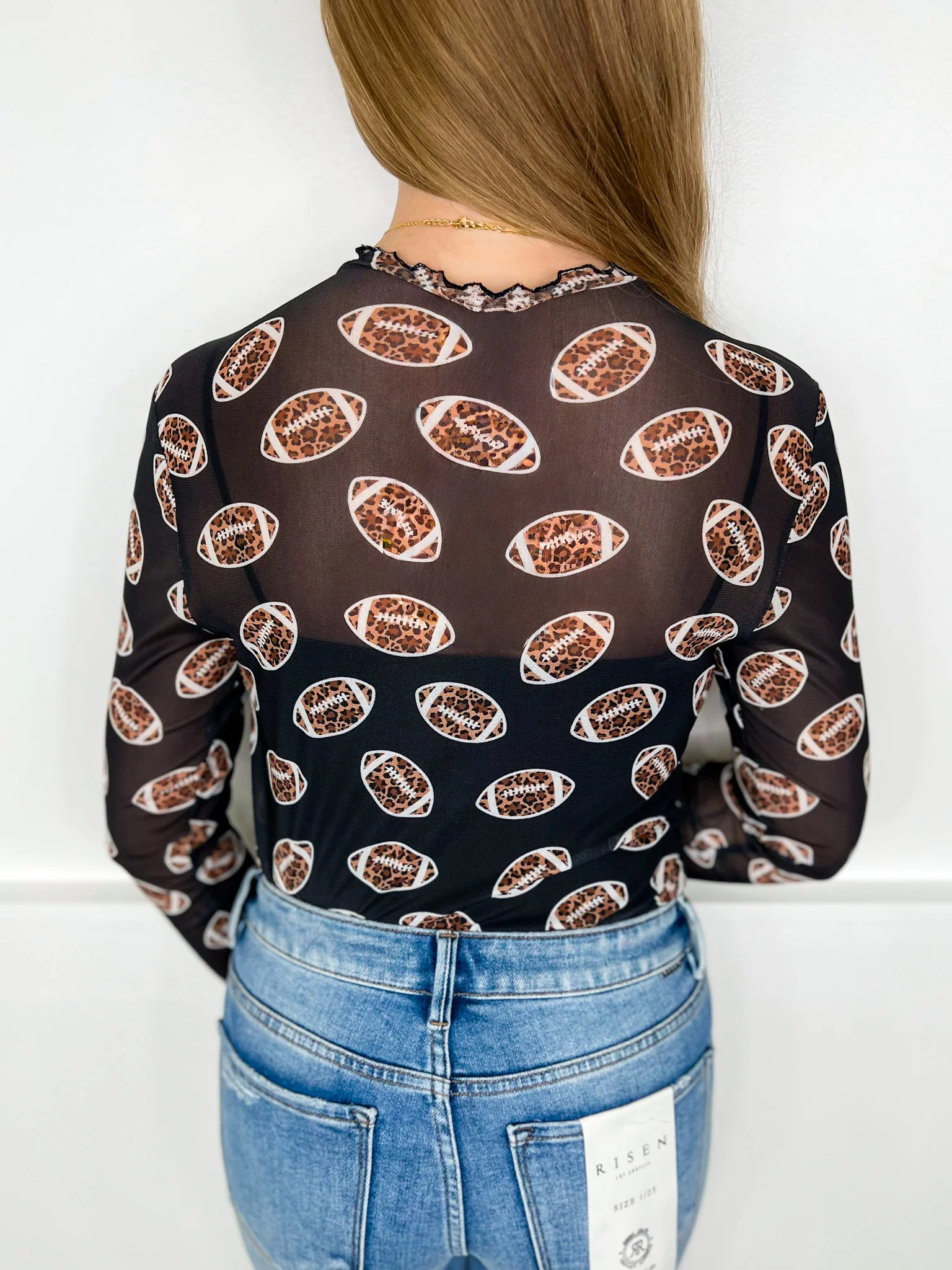 Fierce on the Field Sheer Mesh Long Sleeve Black Avery Mae Mom Cropped Top - Image 2