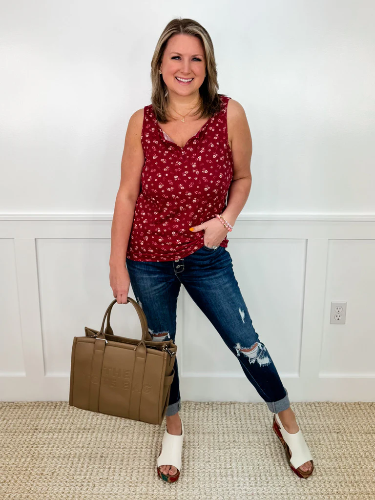 Finding the Summer Heat Ribbed Wine Avery Mae Tank Top - Image 3