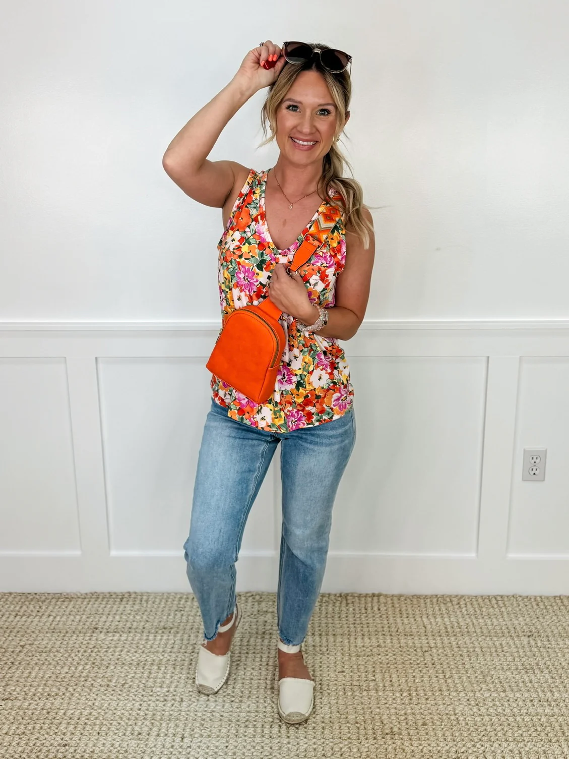 Floral Catch Orange Avery Mae Tank Top