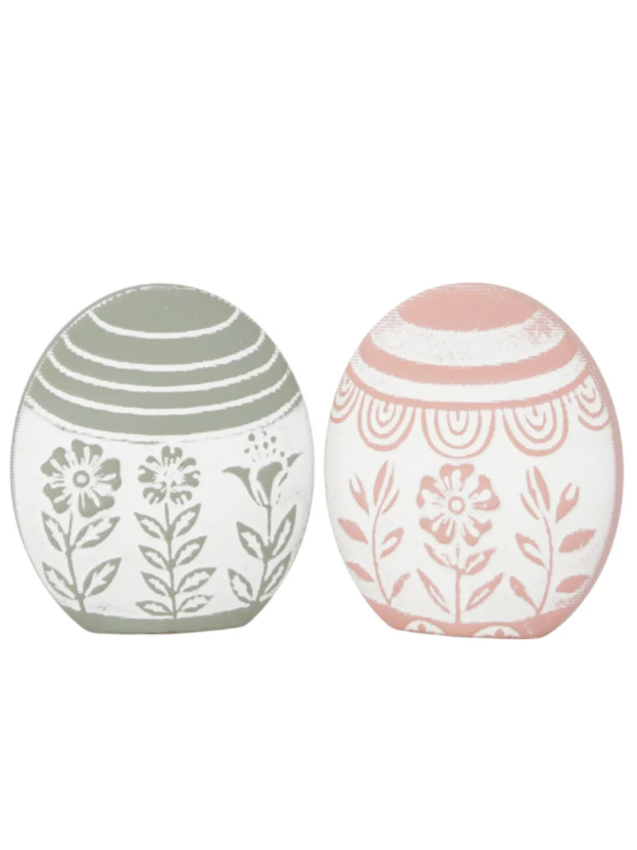 Floral Egg Whitewashed Wood Decor - 2 piece set!