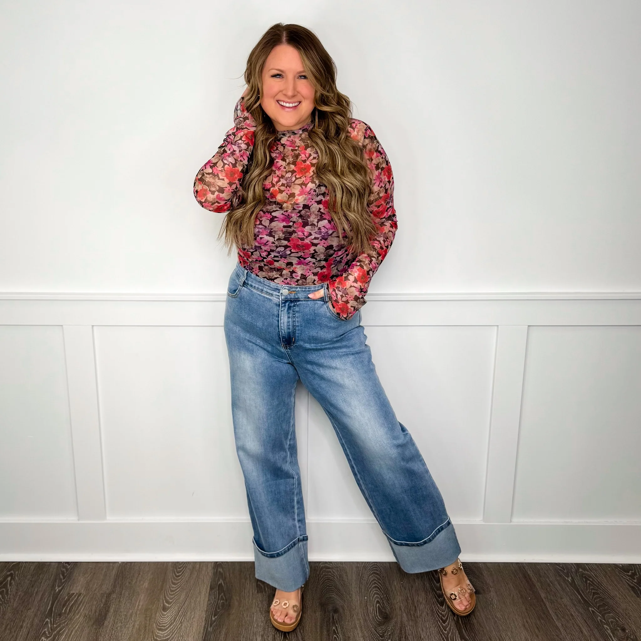 Floral Feeling Sheer Mesh Long Sleeve Avery Mae Top - 2 colors! - Image 4