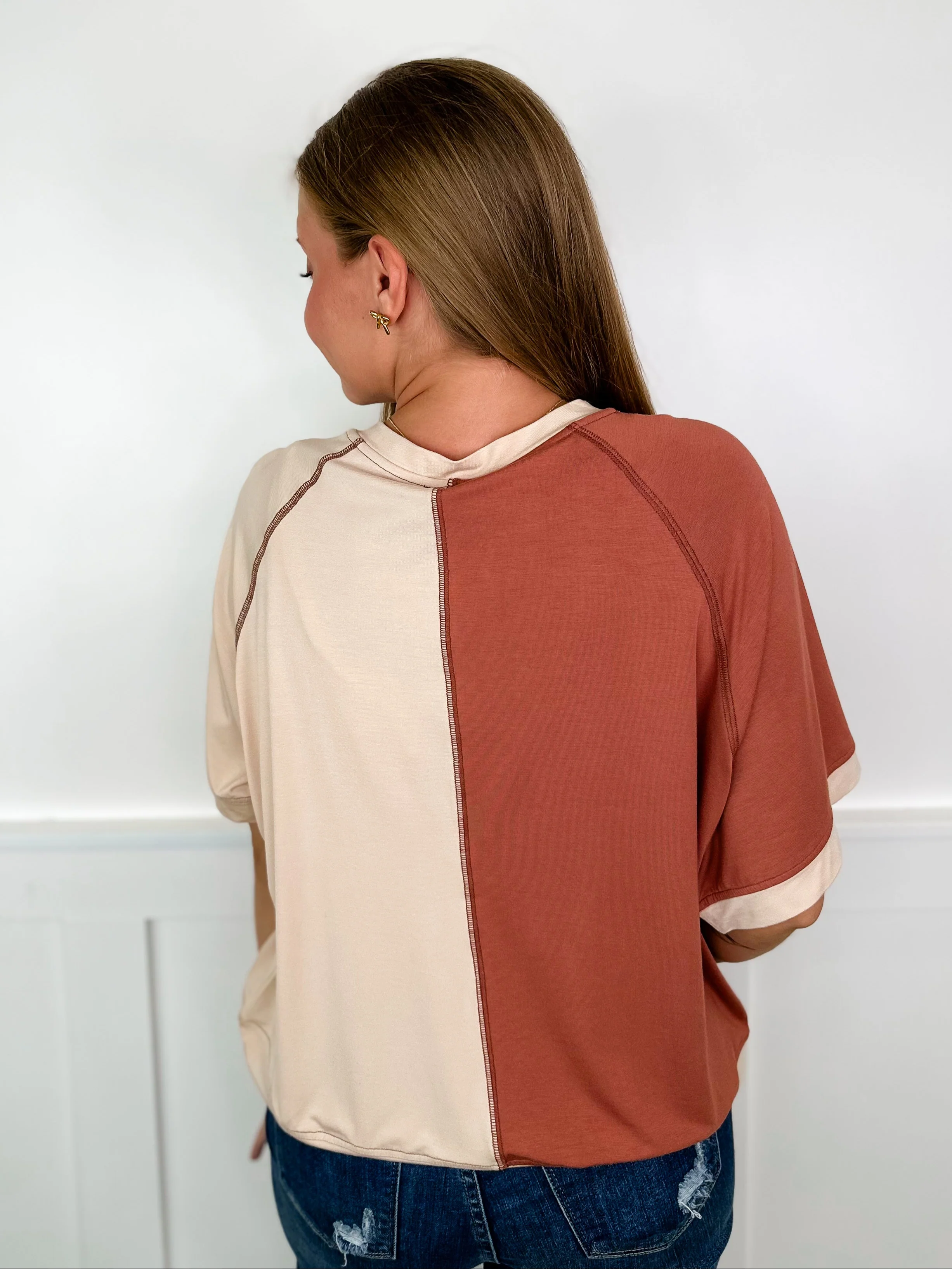 Focus on Me Rayon Blend Short Sleeve Clay Avery Mae Top - Image 2