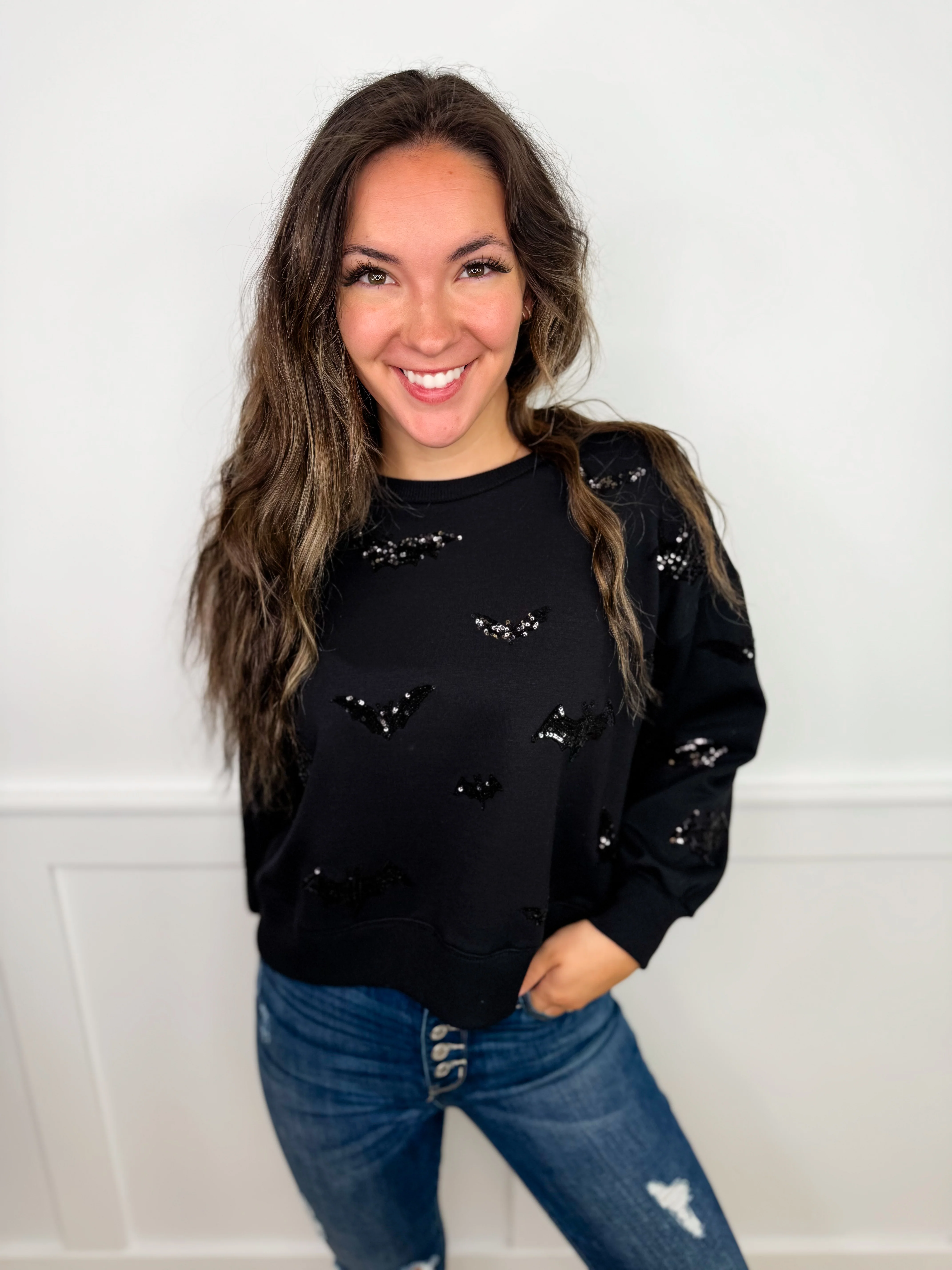 Freaking Bats 3/4 Sleeve Black Avery Mae Top