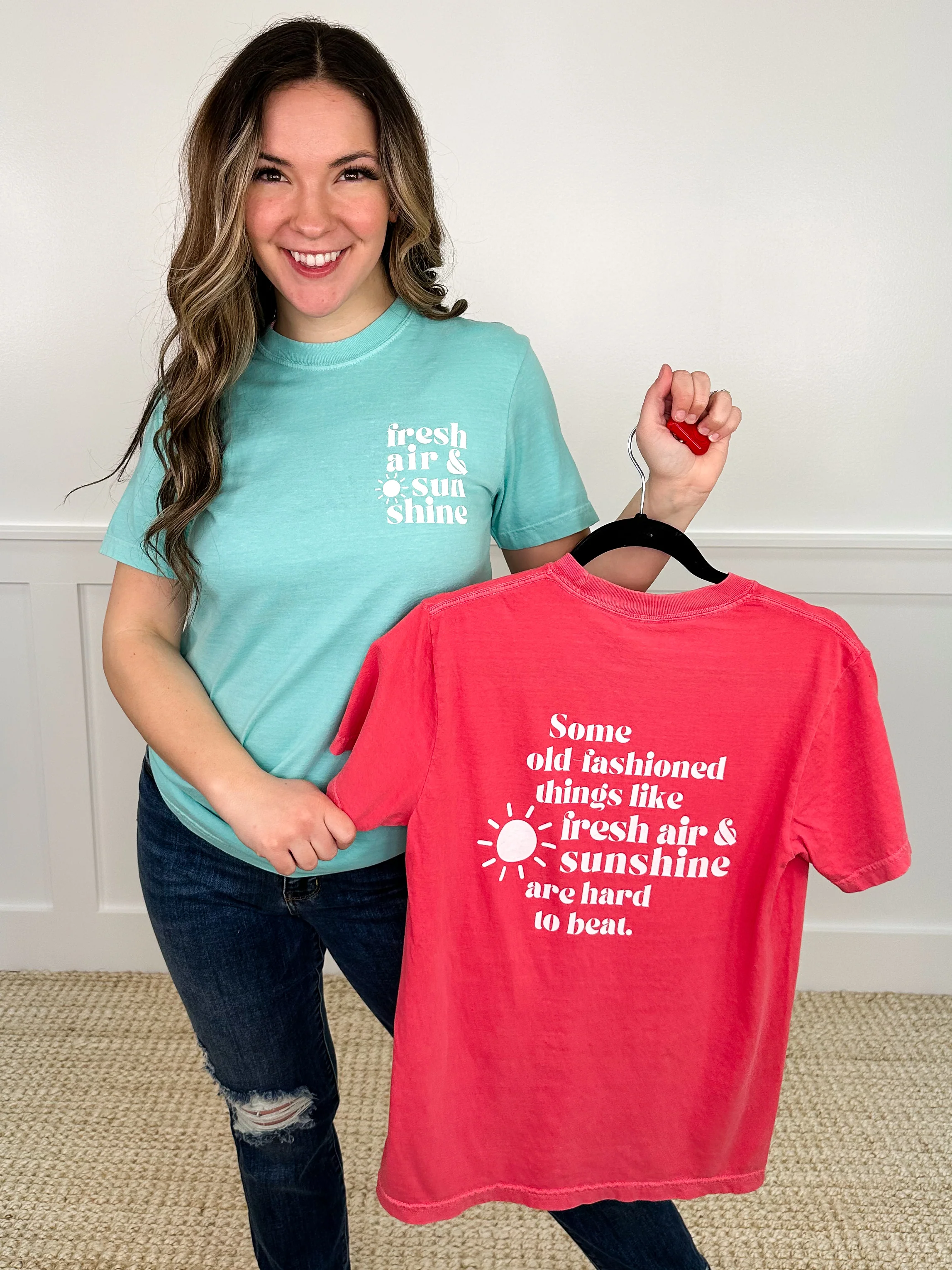 Fresh Air & Sunshine Cotton Short Sleeve Avery Mae Graphic Tee Shirt - 2 colors!