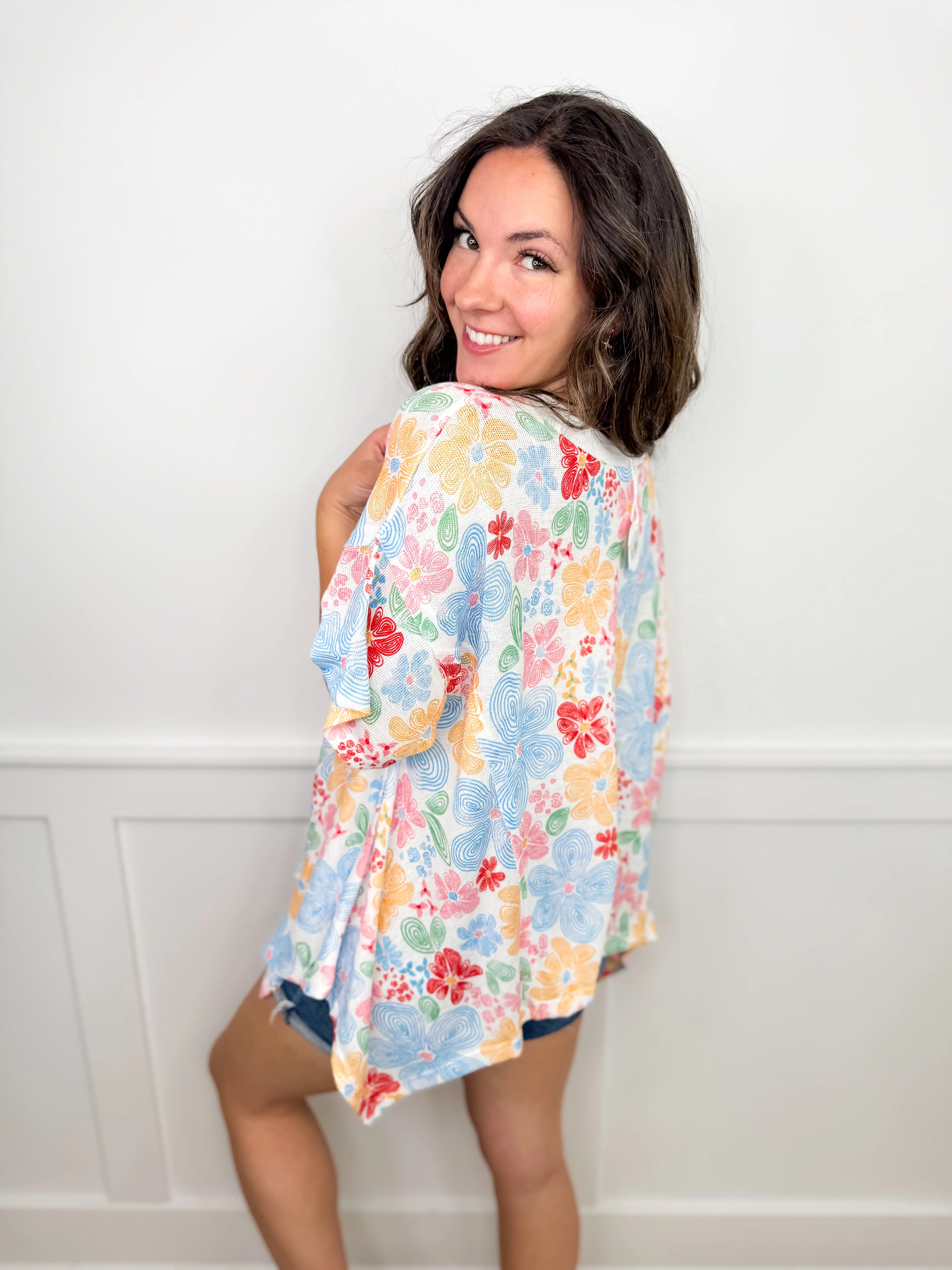 Fun in Florals Knit Short Sleeve White Avery Mae Top - Image 2