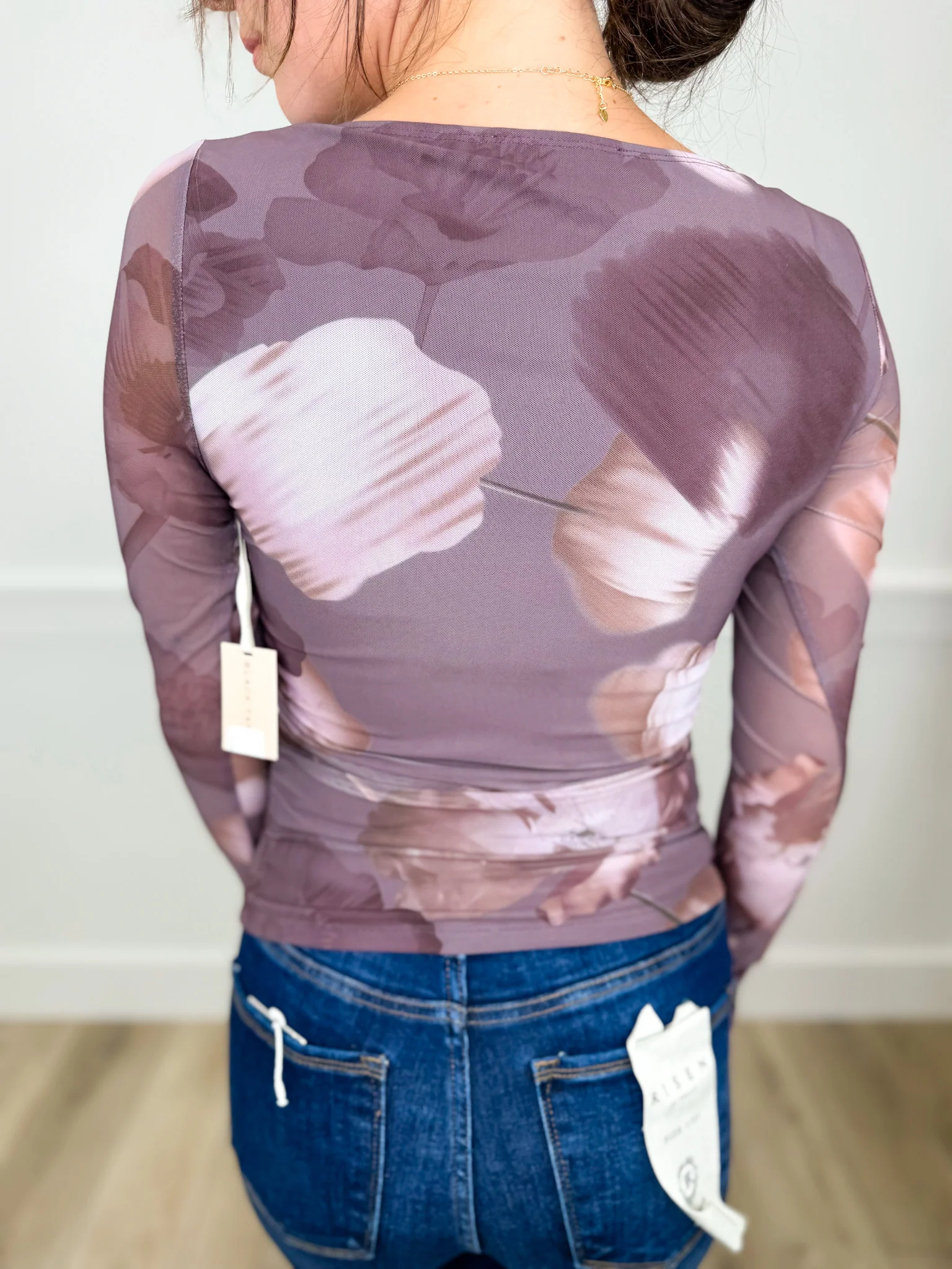 Garden Mist Sheer Mesh Long Sleeve Purple Avery Mae Top - Image 2