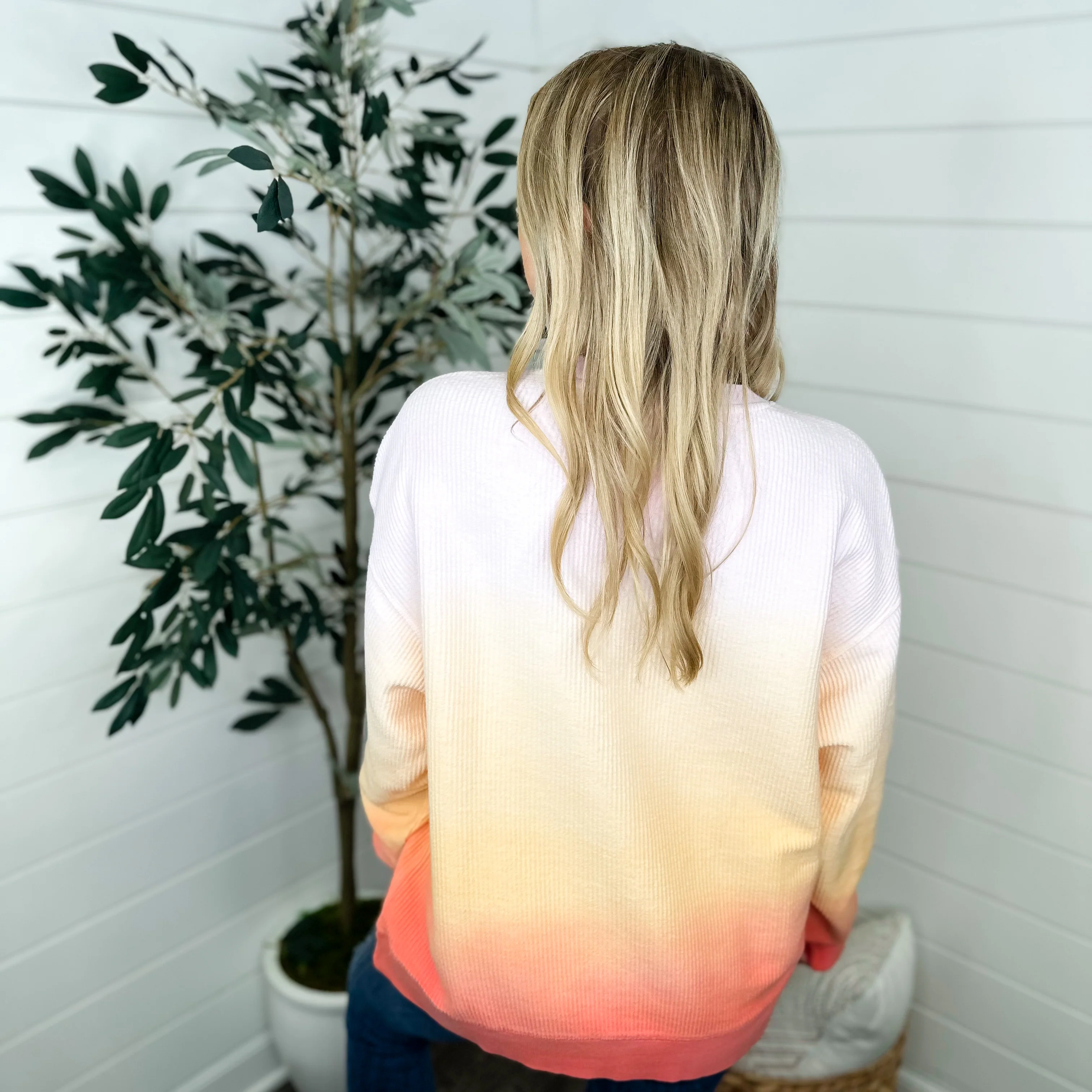 Getting Comfy Corded Cotton Long Sleeve Ombré Avery Mae Crewneck Sweatshirt - 5 colors! - Image 4