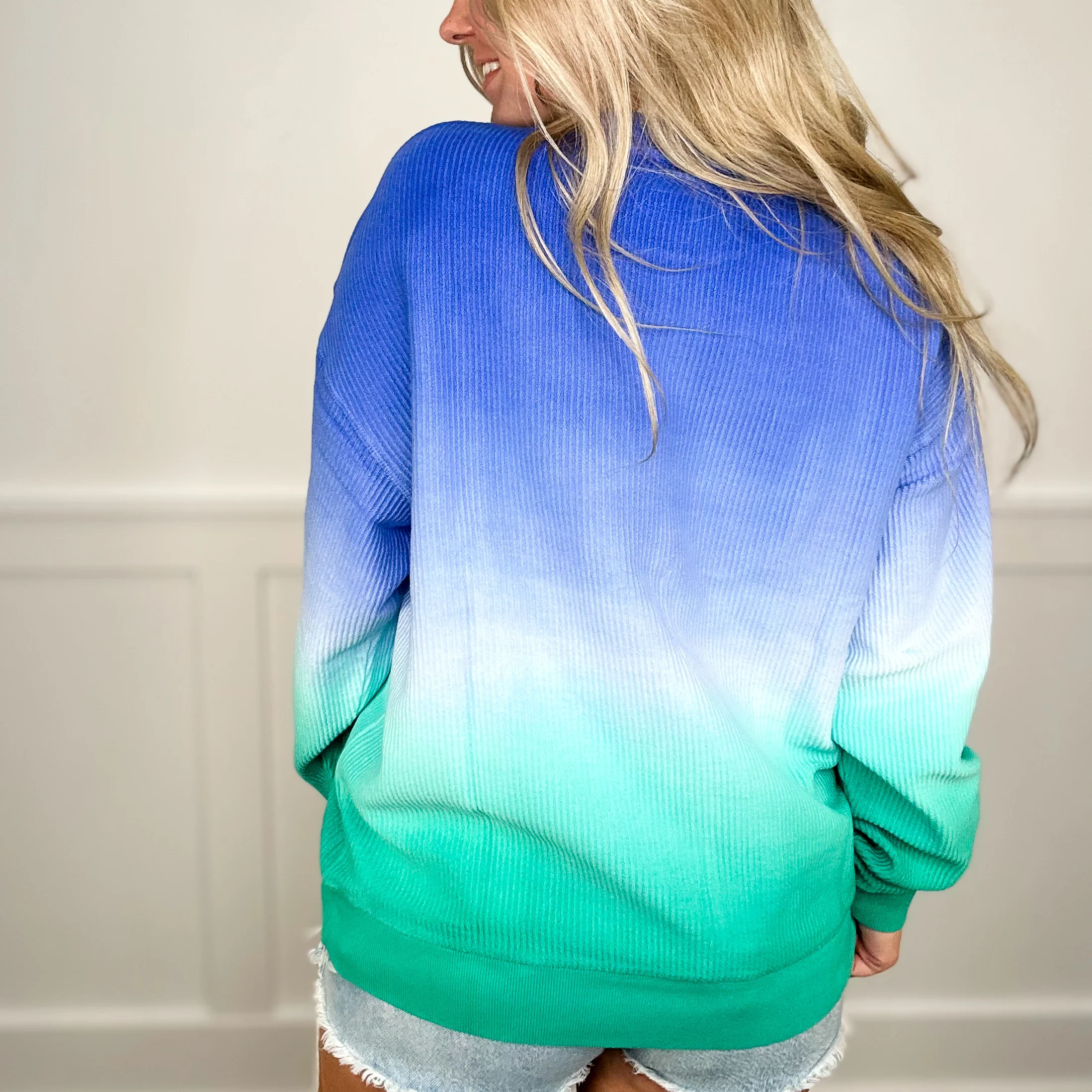 Getting Comfy Corded Cotton Long Sleeve Ombré Avery Mae Crewneck Sweatshirt - 5 colors! - Image 8