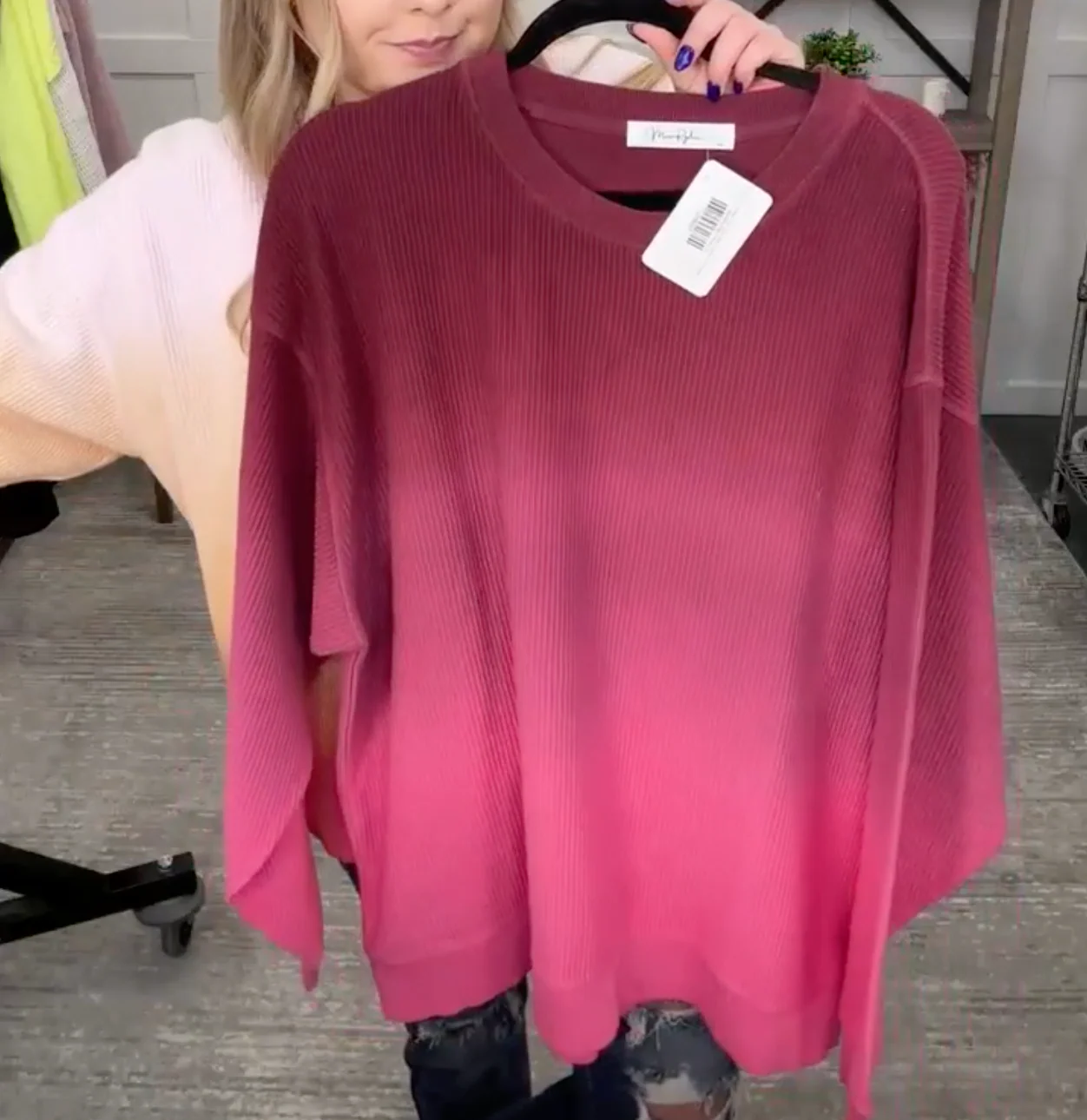 Getting Comfy Corded Cotton Long Sleeve Ombré Avery Mae Crewneck Sweatshirt - 5 colors! - Image 9